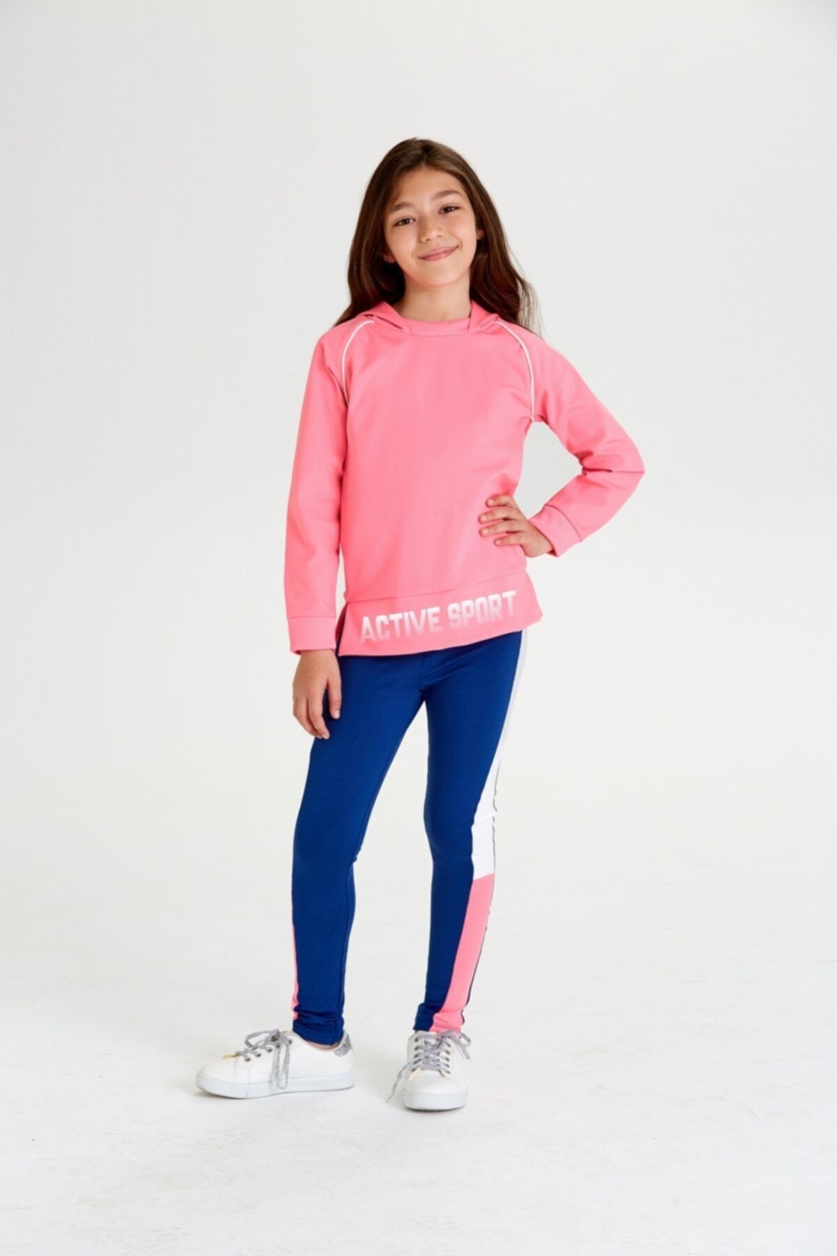 Wonder Kids Kız Çocuk Kapüşonlu Neon Pembe Active Sport Sweatshirt