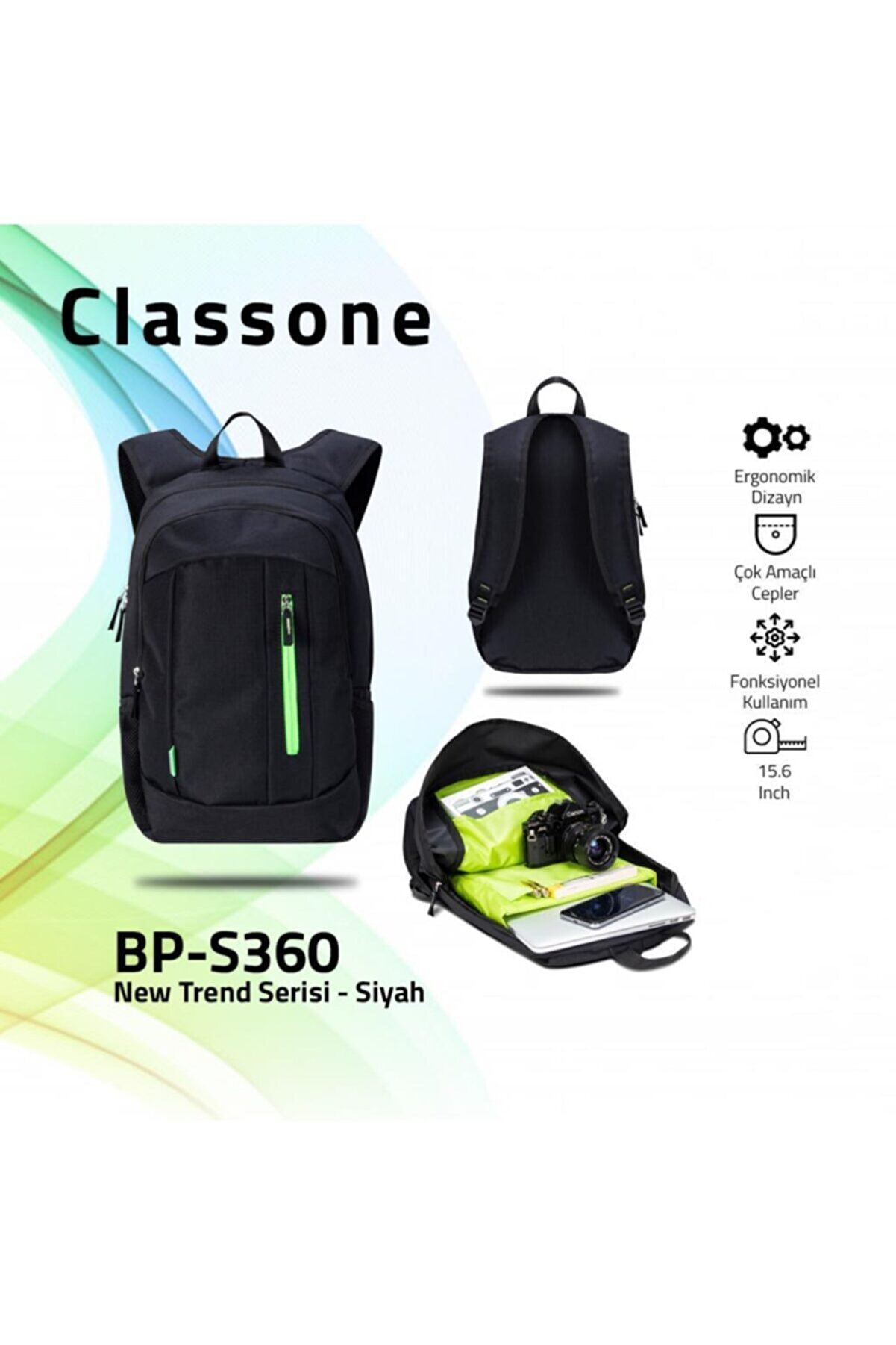 Classone Bp-s360 15,6 Inç Uyumlu Laptop Notebook Sırt Çantası