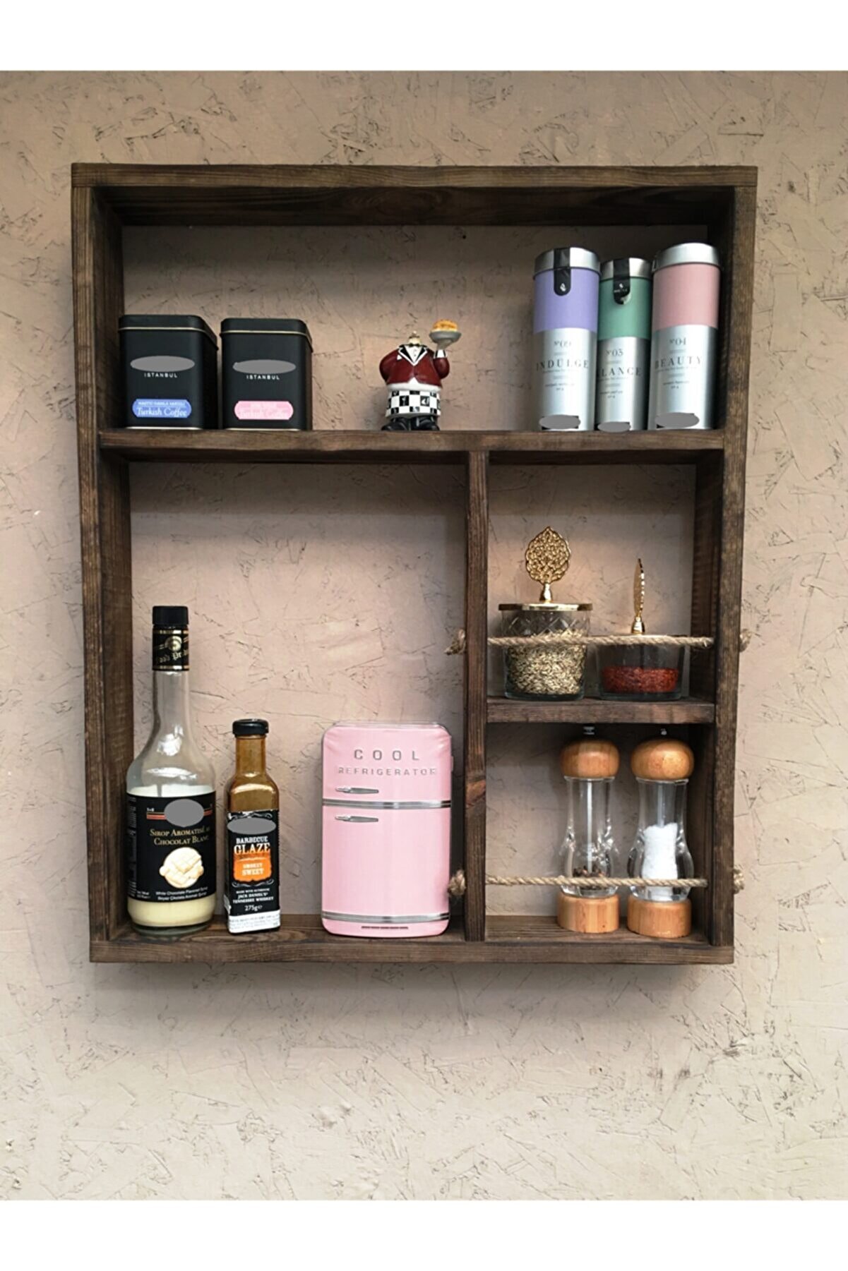 IMKER HOME Dekoratif Masif Ahşap Baharatlık Dolabı - Özel Tasarım Mutfak Düzenleyici