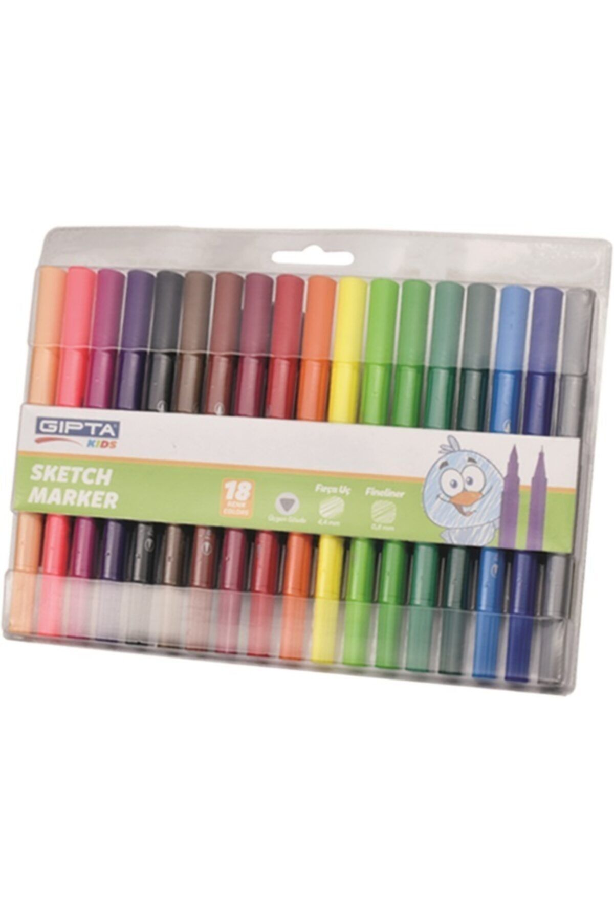 Gıpta Sketch Marker Fırça Uç + Fineliner Keçe Uç Kalem Pvc Çantalı (Çift Uçlu) 18 Renk