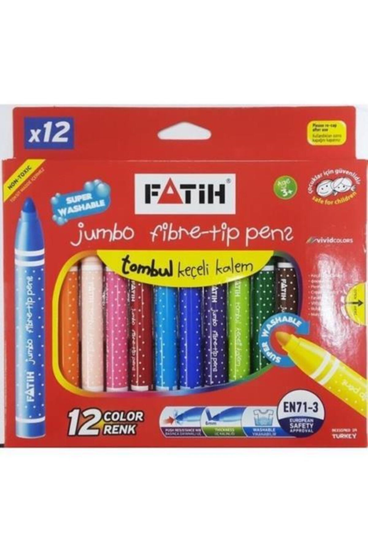 Fatih Jumbo Yıkanabilir Keçeli Boya Kalemi 12 Renk