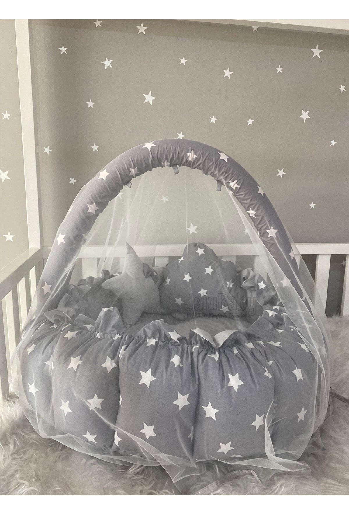 Jaju Baby Nest Yıldızlı Açılır-kapanır Oyun Minderi Cibinlik Jaju-babynest Anne Yanı Bebek Yatağı