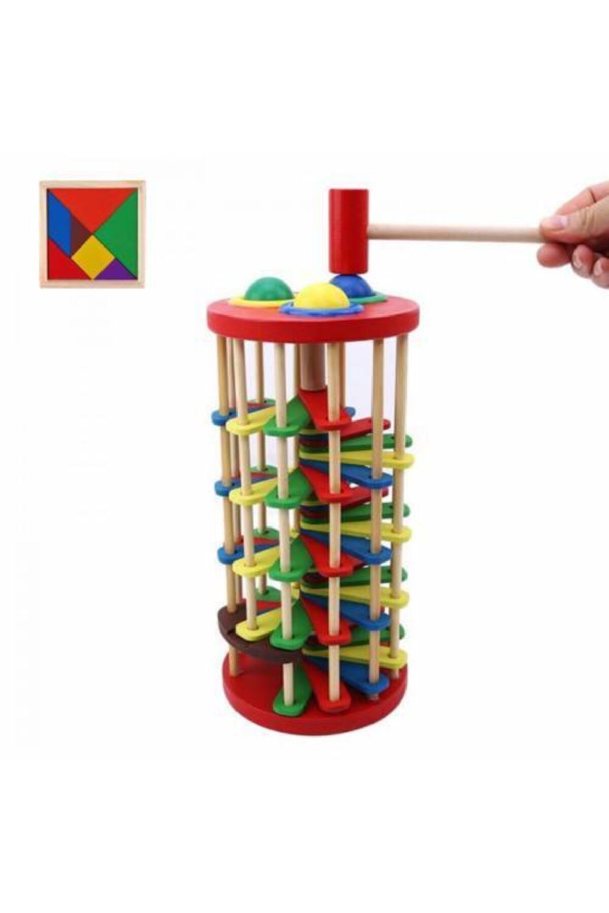 Mashotrend Çakçak Oyuncak + Tangram - Merdiven Dönen Ahşap Oyuncak - Eğitici Ahşap Oyuncak