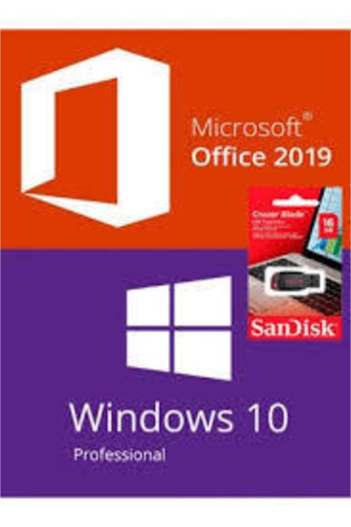 Microsoft Windows 10 Pro Lisans + Office 2019 Key + Windows Yüklü Sandisk 16 Gb Usb - Ömür Boyu Kullanım