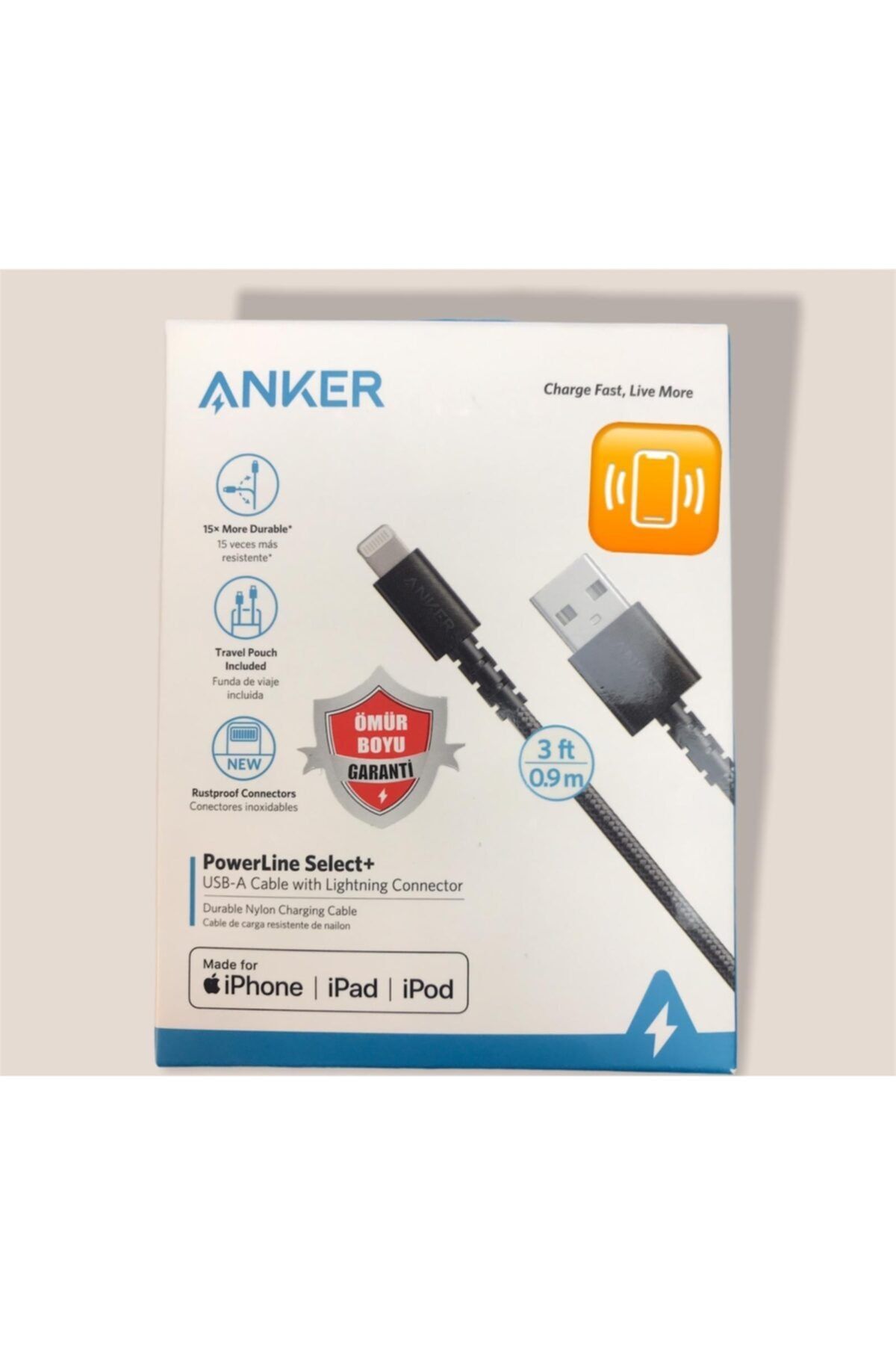 Anker Select Lightning Iphone Hasır Kablo 0.9 M, Siyah, A8012h11