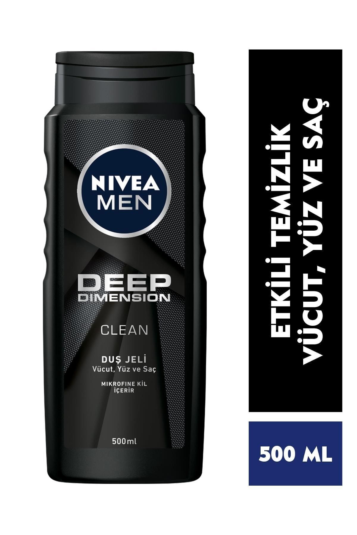 NIVEA Men Deep Dimension Duş Jeli 500ml, 3'ü 1 Arada Komple Bakım, Vücut, Saç Ve Yüz Için, Çekici Koku