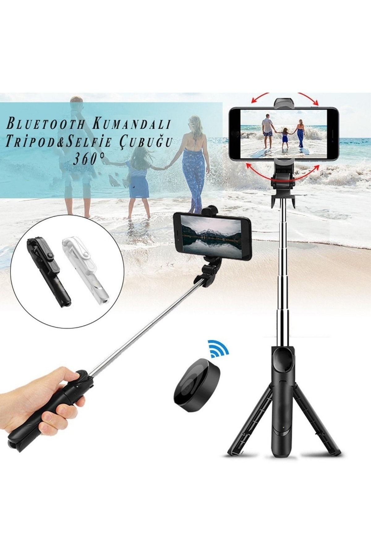 ELSE NIPPON Düz Siyah/ Karışık Siyah-beyaz Bluetooth Kumandalı Selfie Çubuğu-monopod Telefon Tutucu