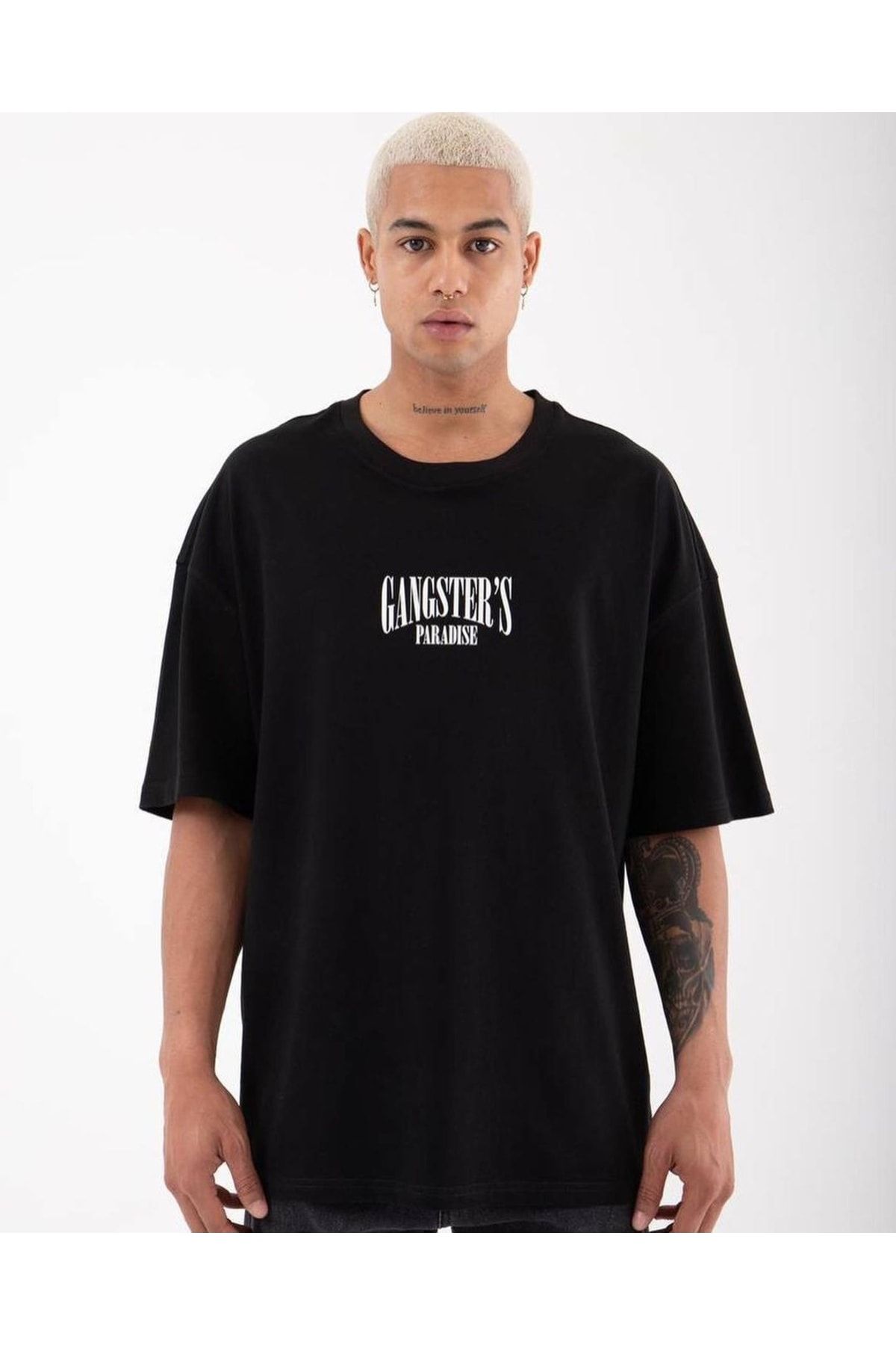 Foxanger outdoors Gangsta Paradise Baskılı Oversize T-shirt %100 Pamuklu Penye Kumaş