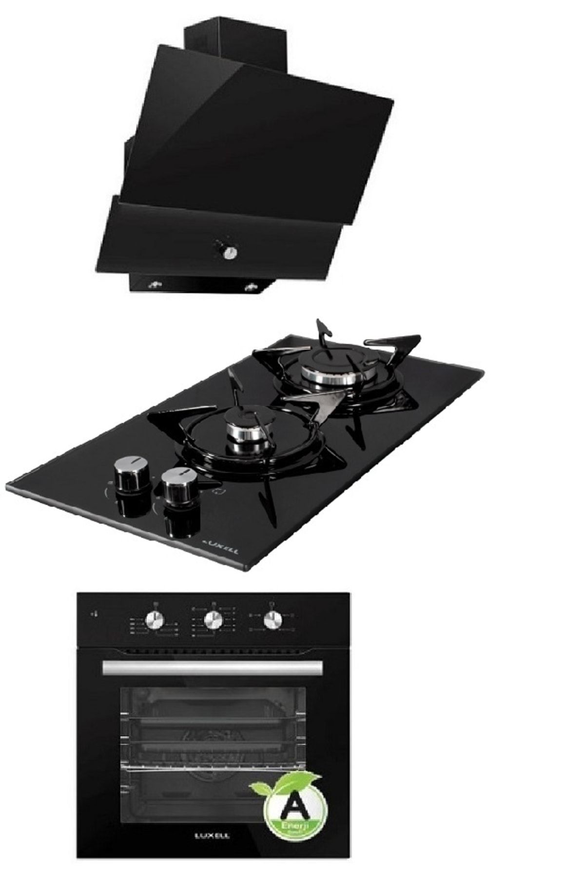 Luxell Kristal Siyah 2li Ocaklı 4prg Turbo Fanlı Ankastre Set