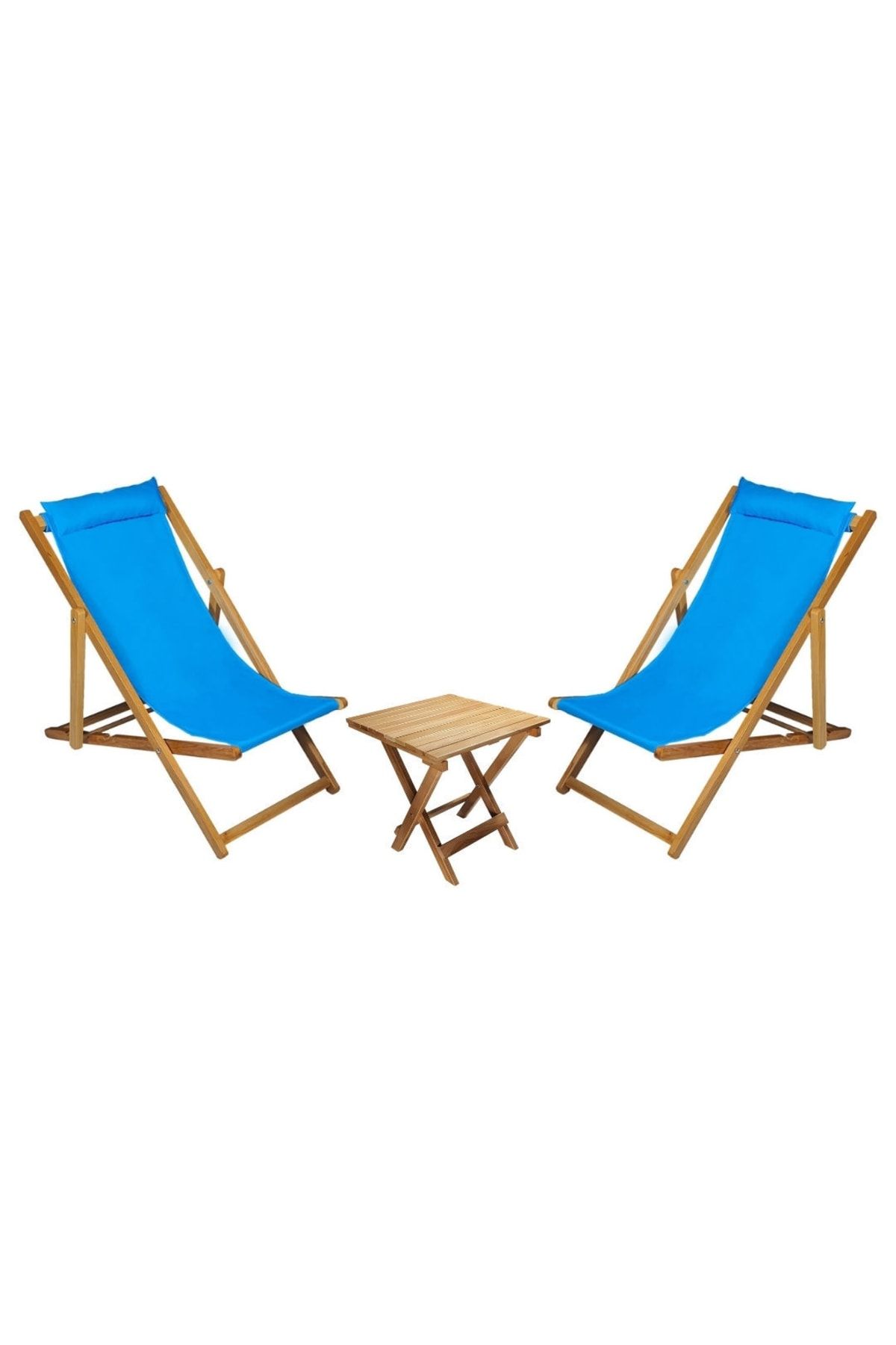 Bysay Ahşap Katlanabilir Bahçe Seti Masa Sandalye 3lü Set Teras Plaj Balkon Şezlongu