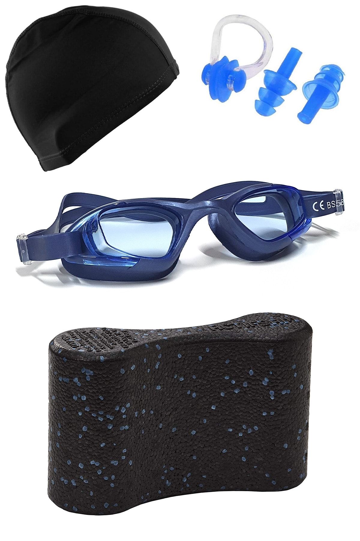 Tosima Yetişkin Silikon Yüzücü Gözlüğü Likra Bone Kulak Tıkacı Burun Klipsi Ve Pull Buoy Seti Full Set