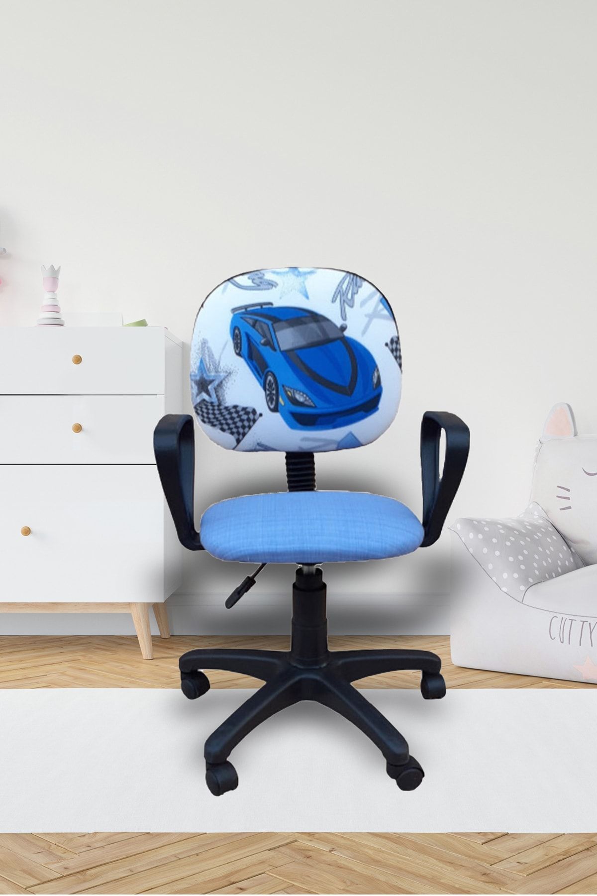 Depolife Çocuk Oyun Faaliyet Ofis Sandalyesi Koltuğu Mavi Arabalı