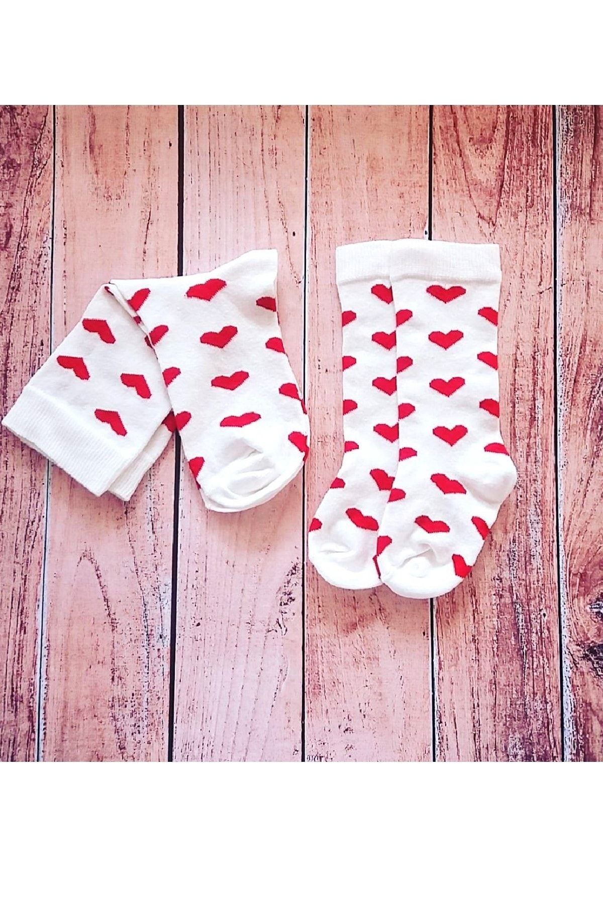 Asa Bebek Çocuk Anne Kız Kalp Desenli Kız Bebek Çorap Kombin Takım
