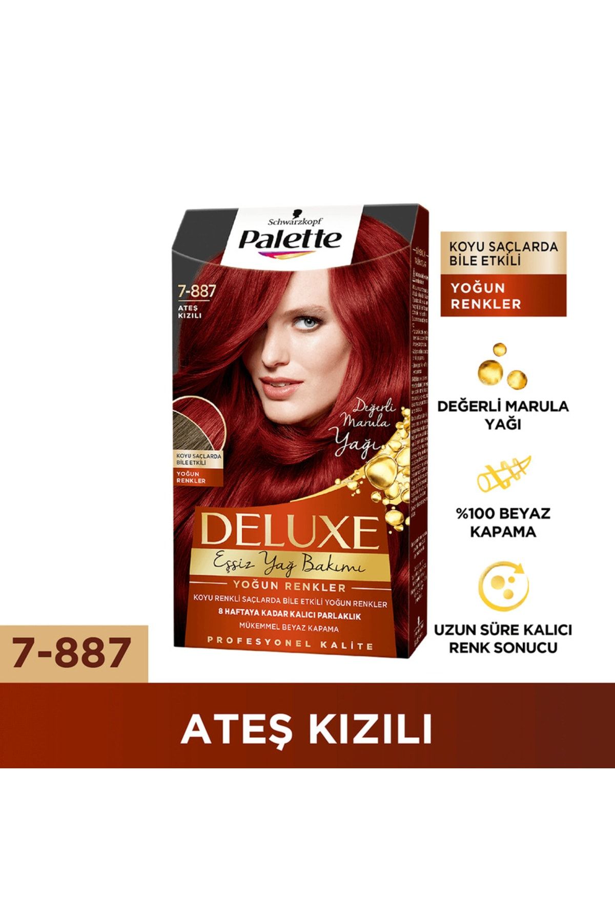 Palette Deluxe Yoğun Renkler Saç Boyası 7-887 Ateş Kızılı