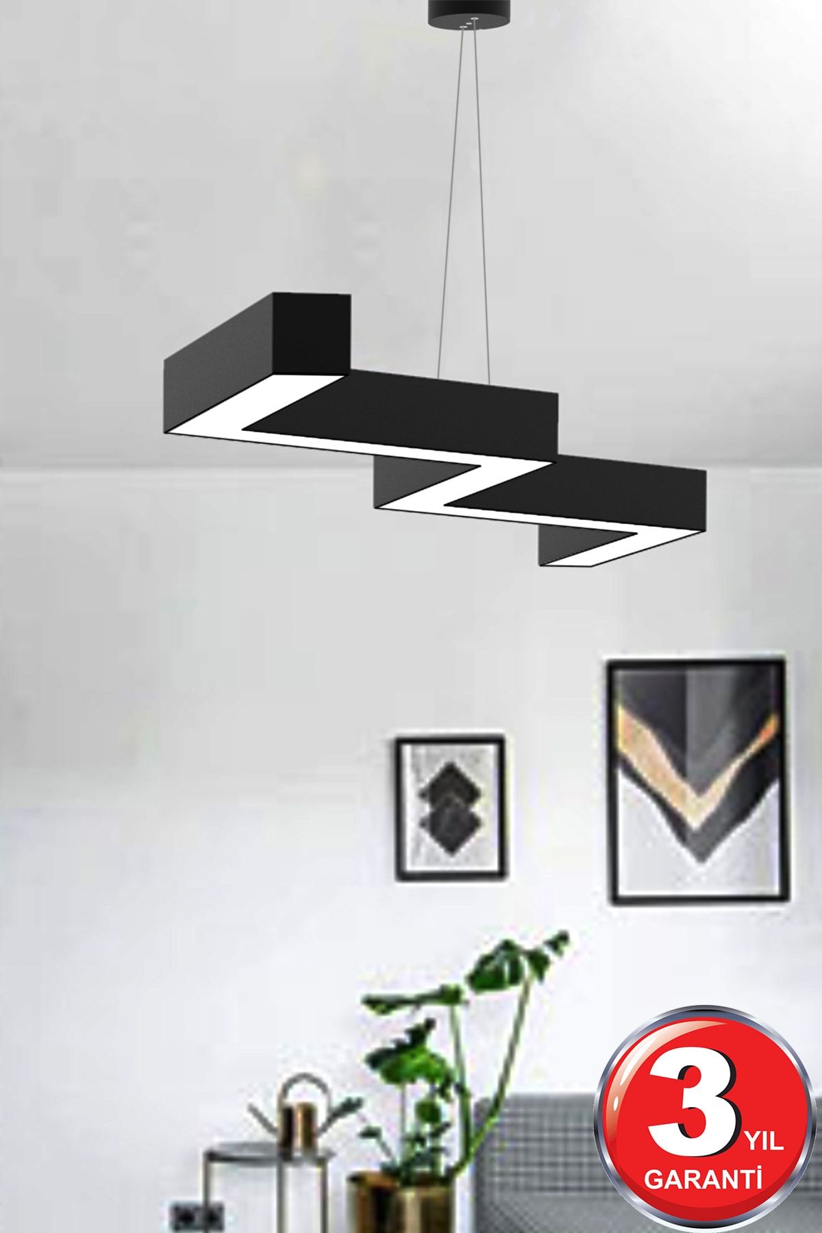 Hegza Lighting Zigzag ( Siyah Kasa, Gün Işığı ) Ledli Modern Led Avize, Salon, Mutfak, Oturma Yatak Odası, Sarkıt