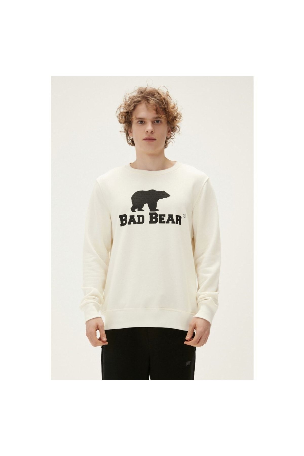 Bad Bear Logo Crewneck Hoodıe Erkek Krem Sweatshirt 22.02.12.007-c108