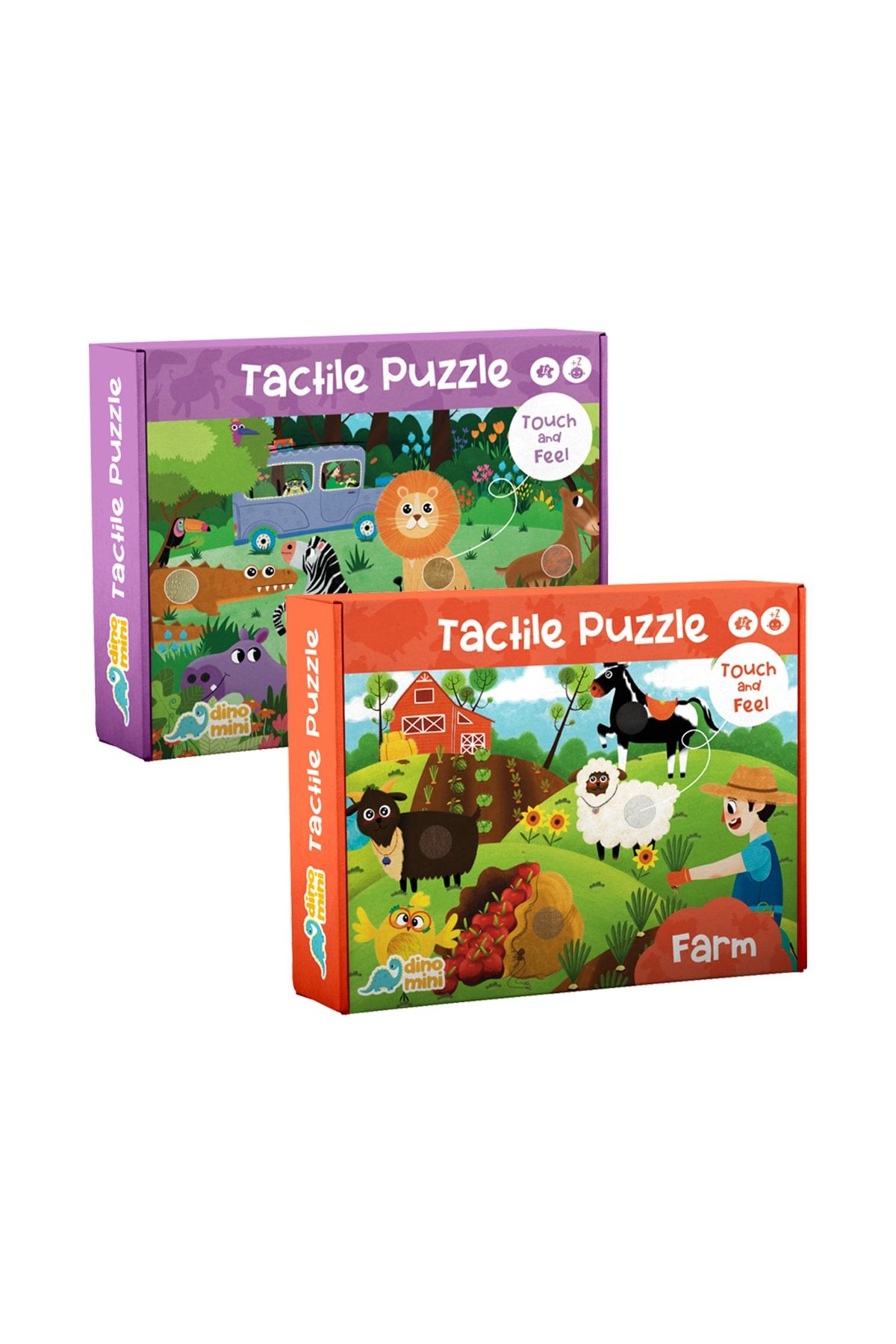 Neobebek Tactile Puzzle 2li Set - Çiftlik & Safari (dokun Hisset Yapboz)
