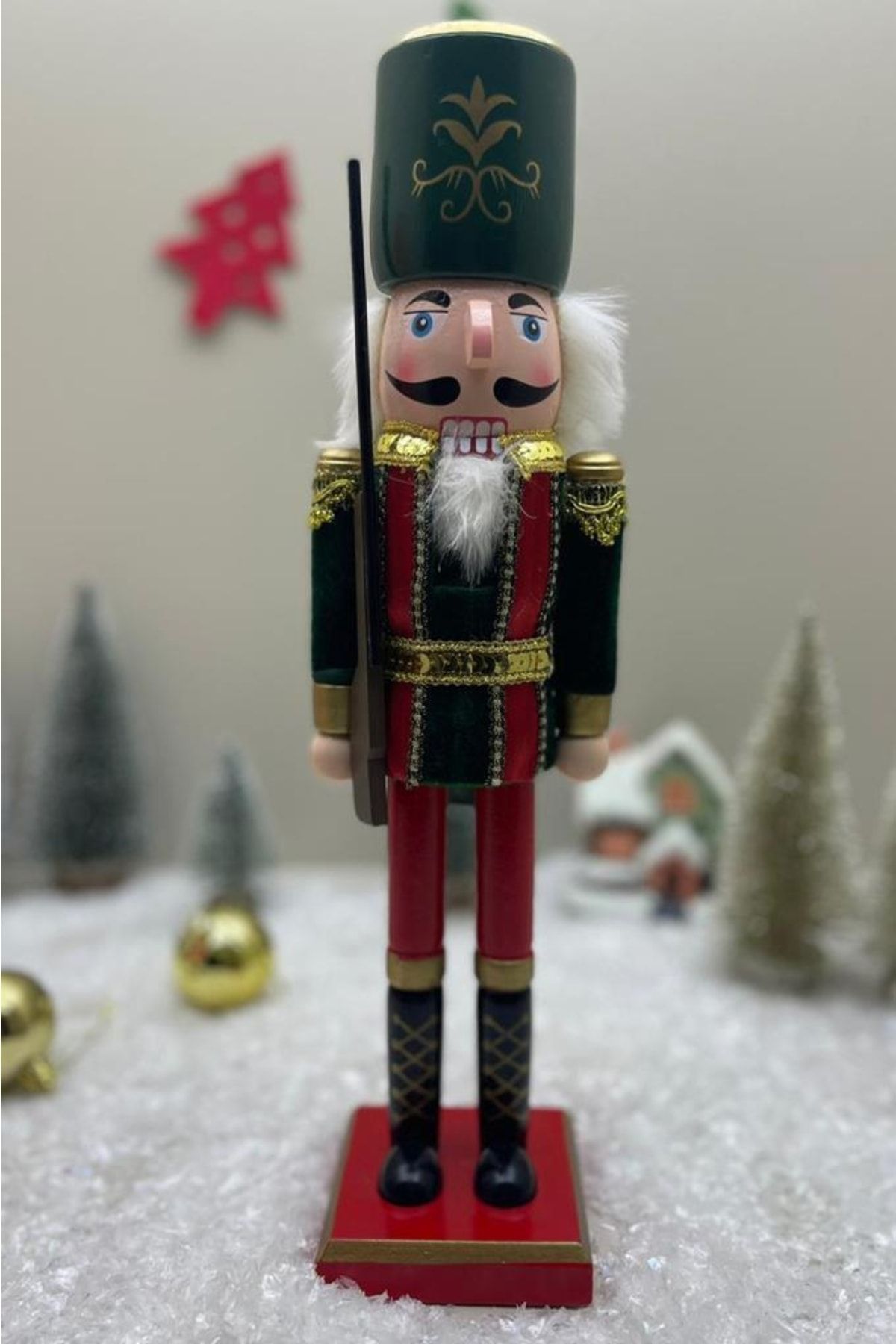 BeySüS Yılbaşı Fındıkkıran Asker Nutcracker Yeşil Tüfekli 38 Cm