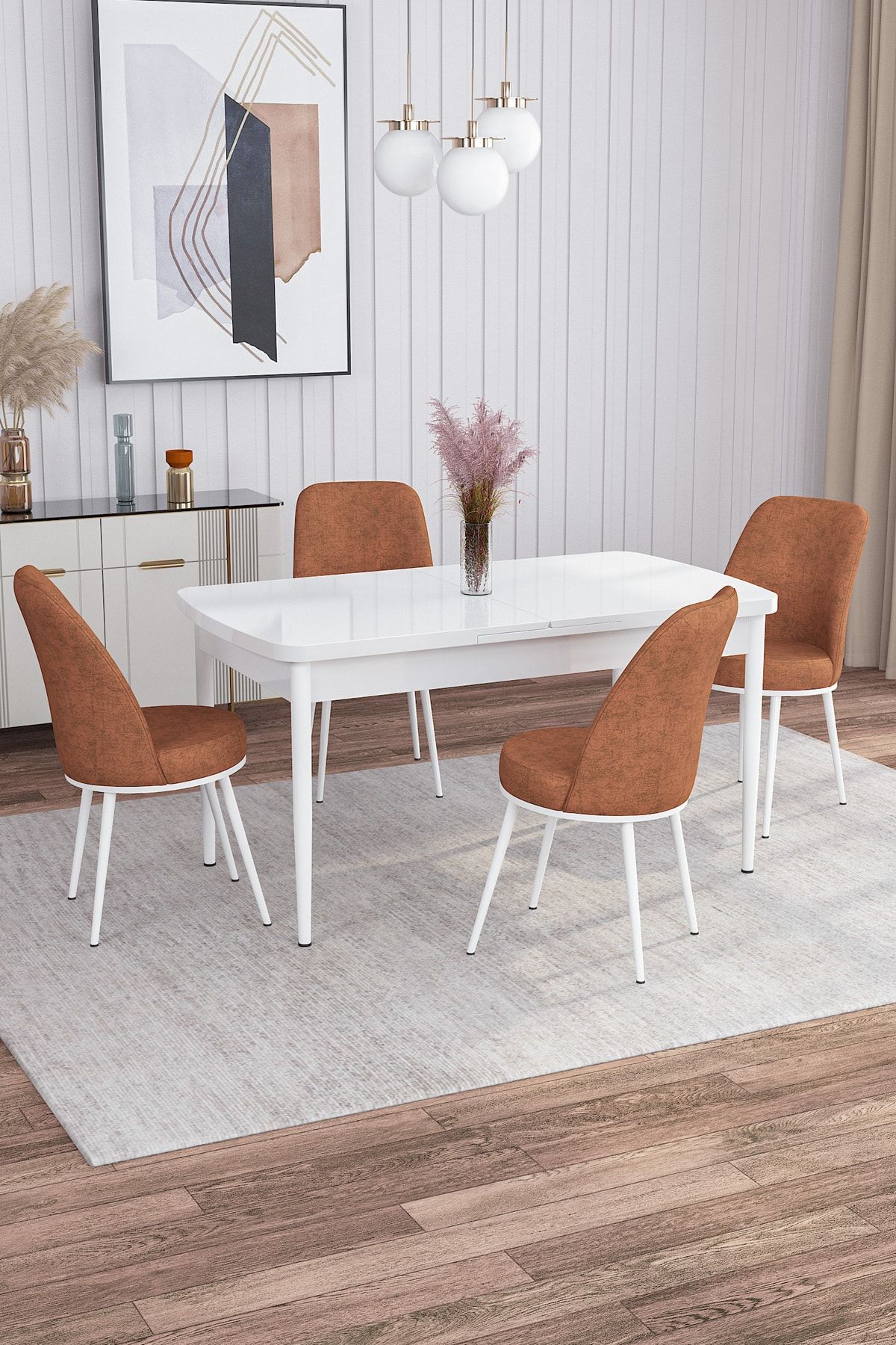 Rovena Marin Beyaz 80x132 Açılabilir Mutfak Masası Takımı 4 Adet Sandalye