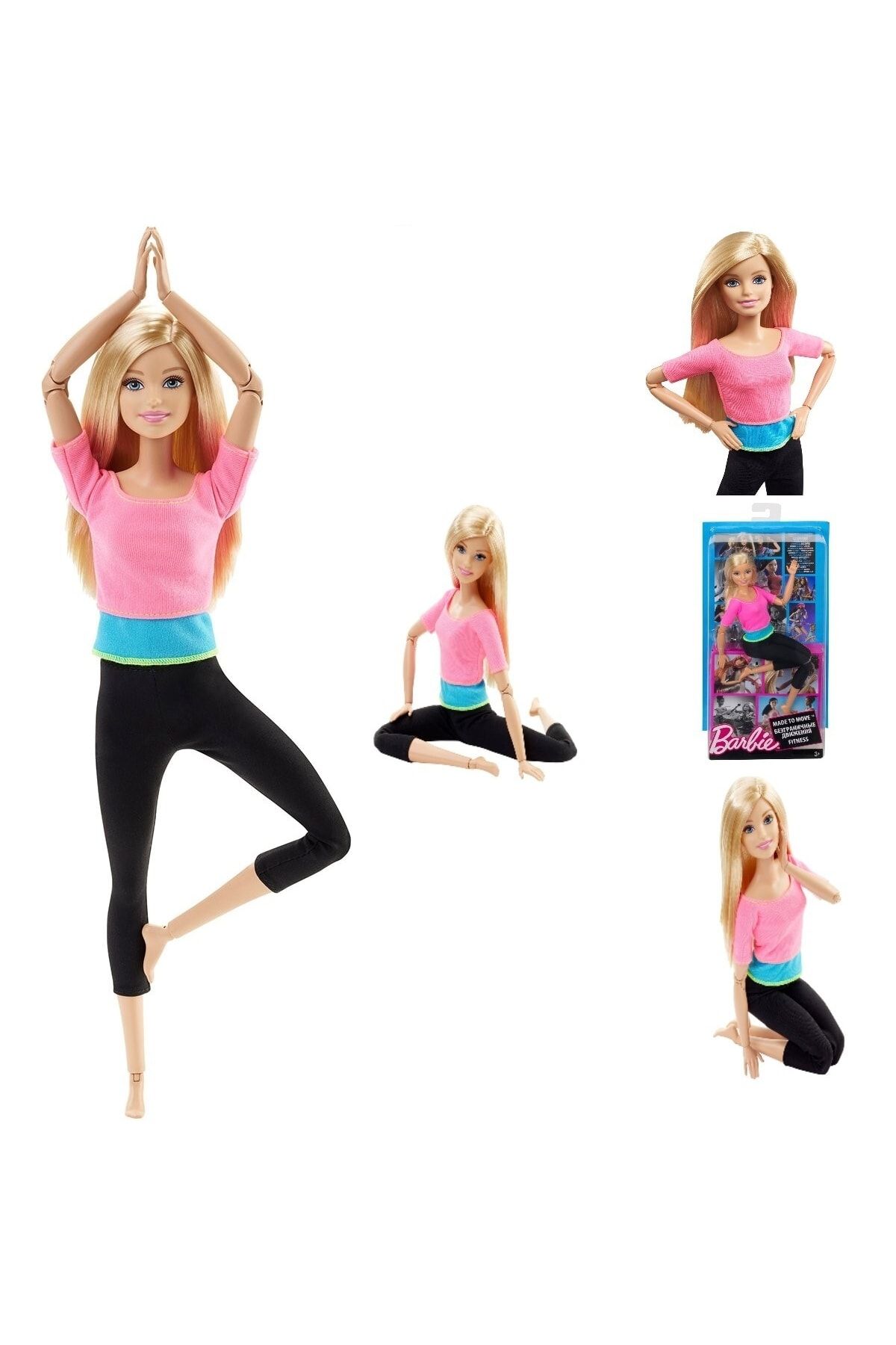 Mattel Barbie Sonsuz Hareket Eklemli Bebek Spor Yapan Sarışın Kumral Ve Siyah Saçlı Taytlı Barbie Lisanslı