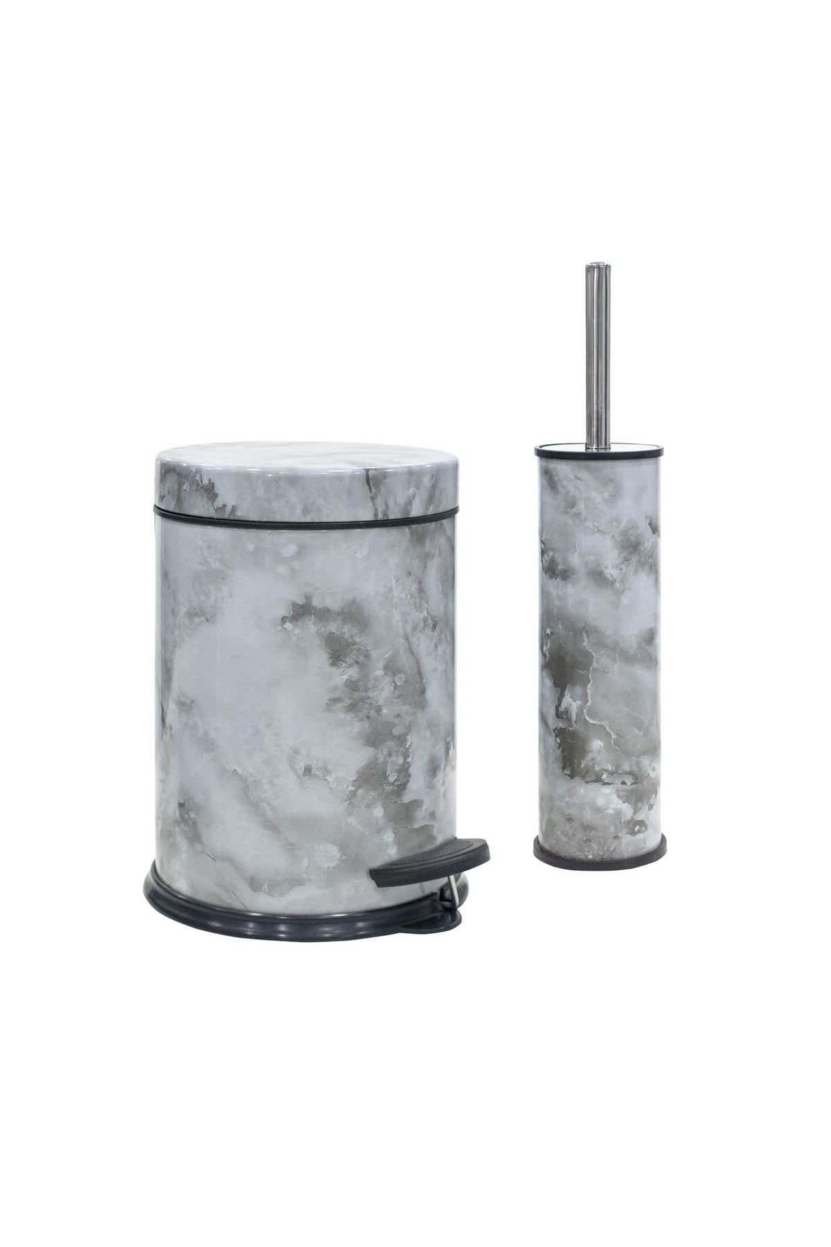 Siliwax Beyaz Mermer -2 Li Set Pedallı Çöp Kovası Ve Wc Klozet Fırça Seti