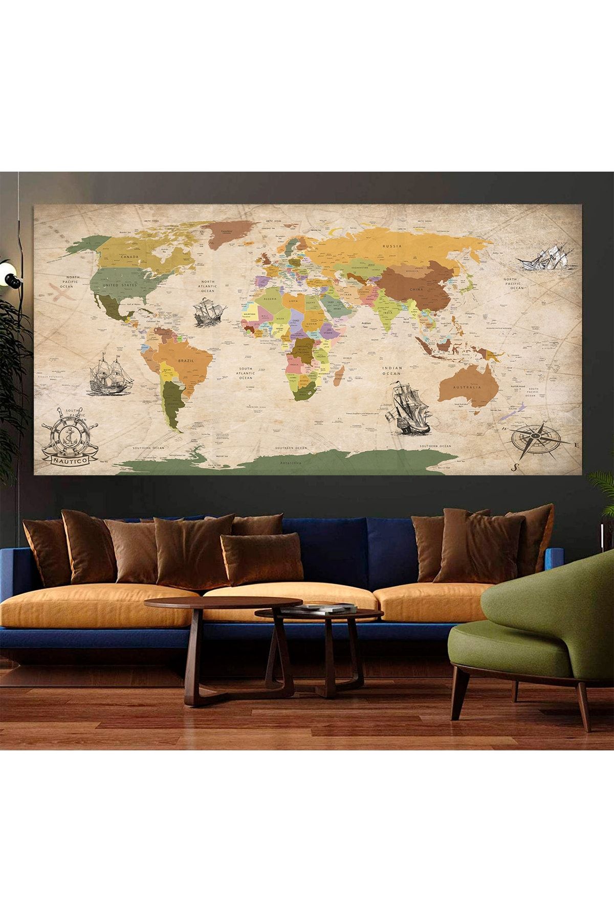 Idora Denizcilik Kanvas Dünya Haritası Vintange Design