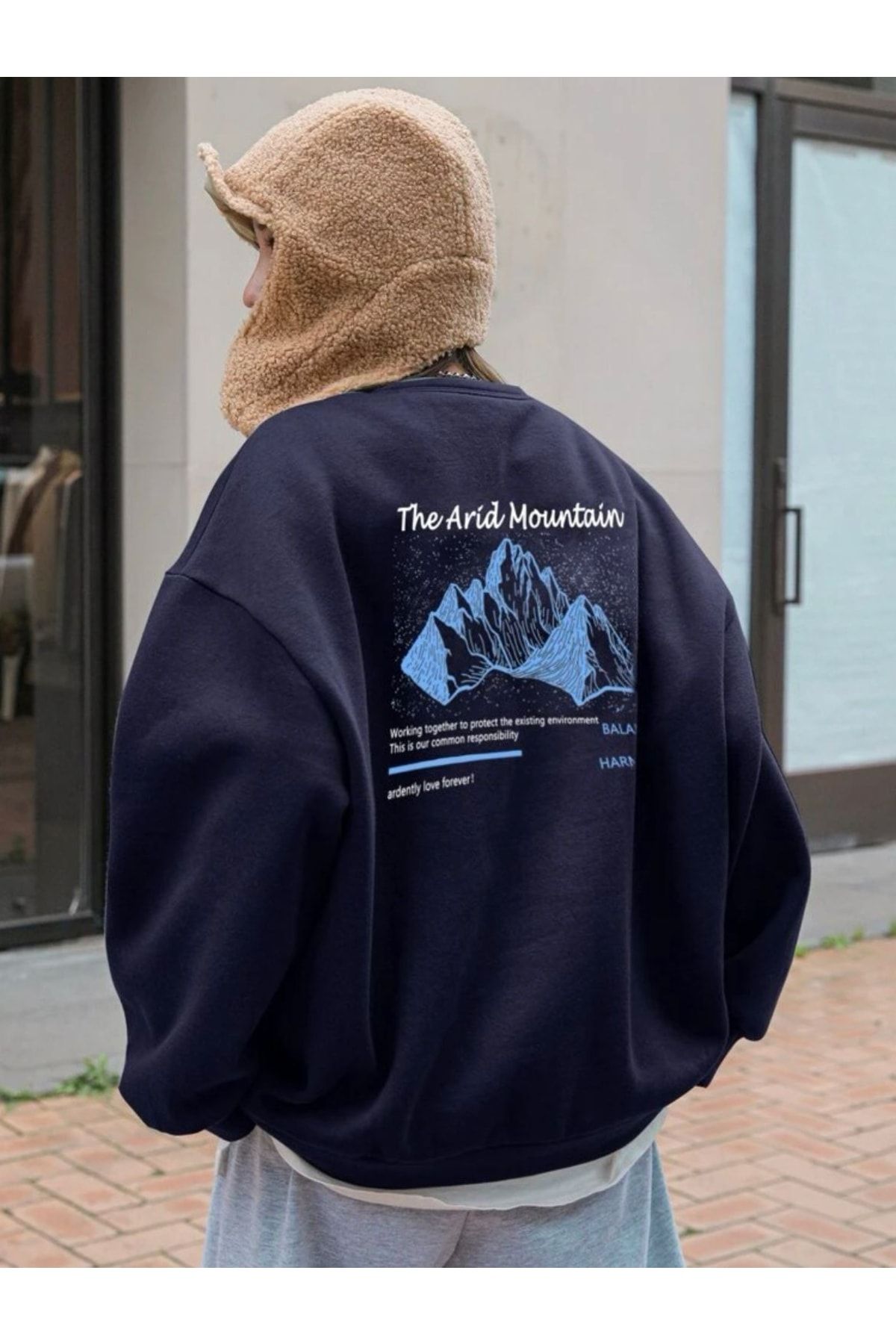 MOONBULL Arid Mountain Baskılı Lacivert Oversize Sweatshirt