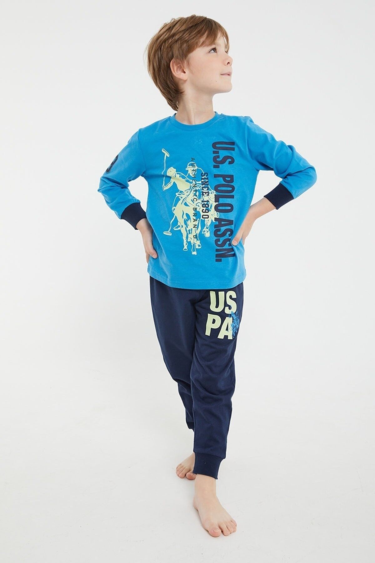 U.S. Polo Assn. U.s. Polo Assn Lisanslı Authentic Brand Mavi Erkek Çocuk Uzun Kol Pijama Takım