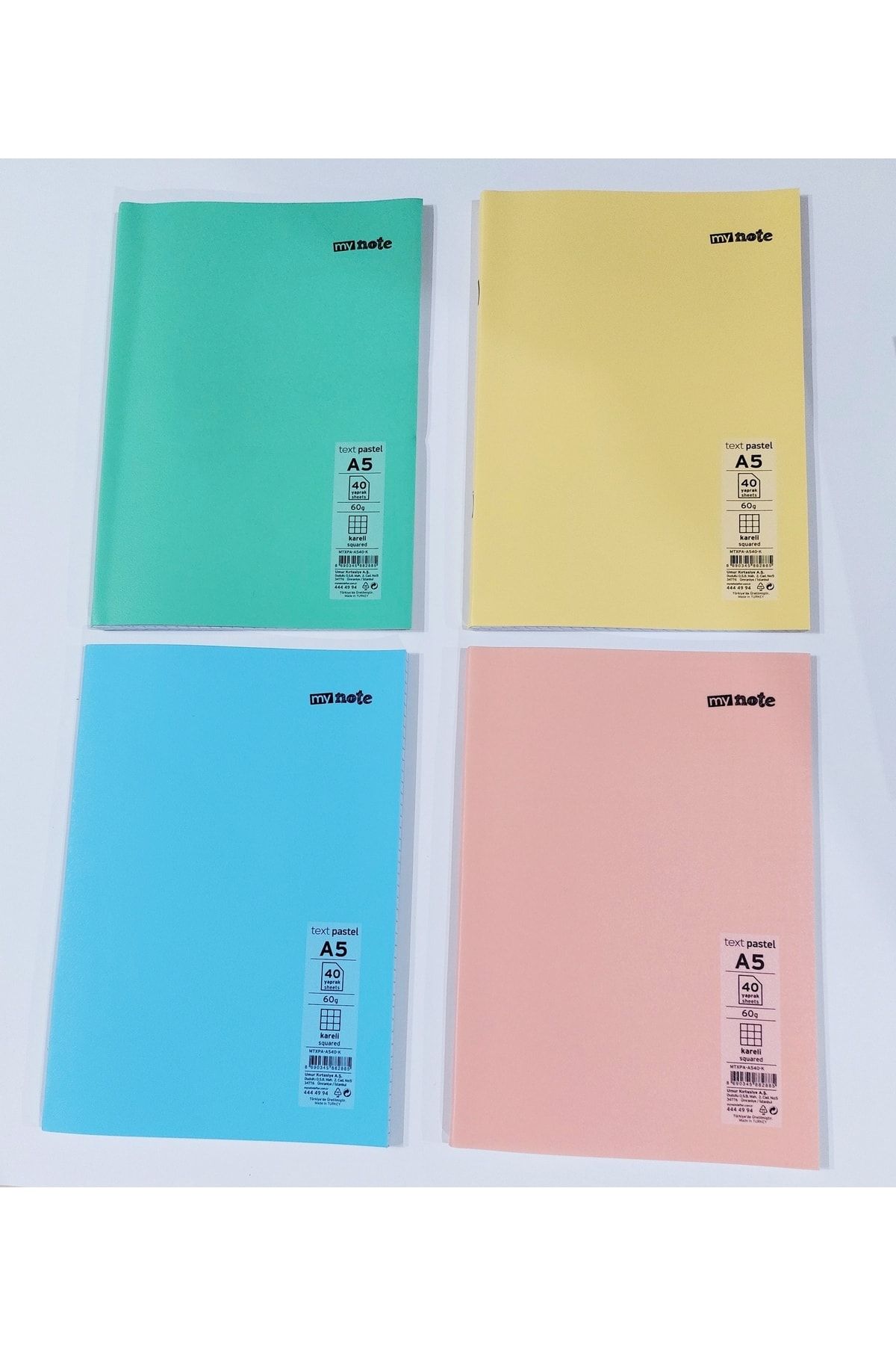Mynote 4 Adet A5 Küçük Boy 40 Sayfa Kareli Plastik Kapak Defter