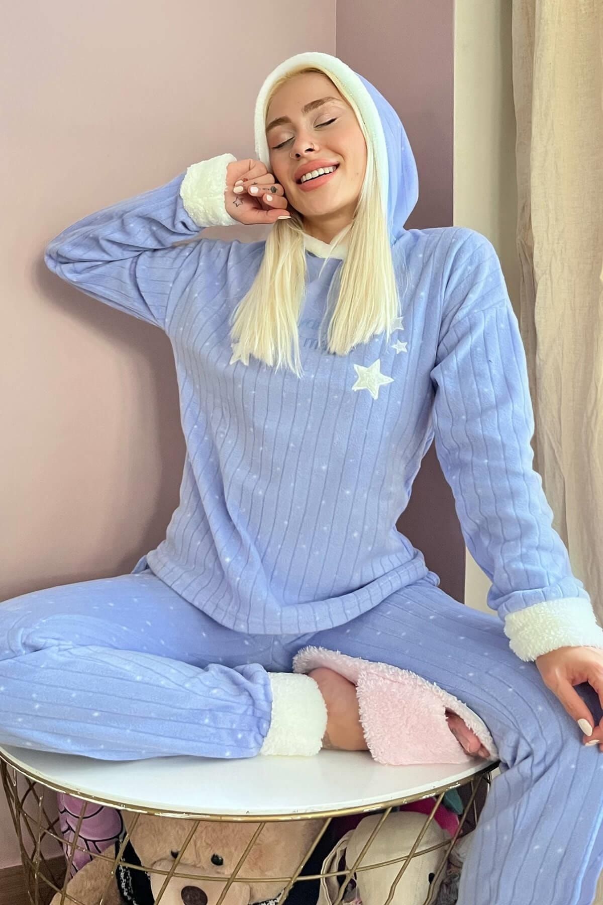 Pijamaevi Mavi Everyday Magic Desenli Peluş Polar Pijama Takımı