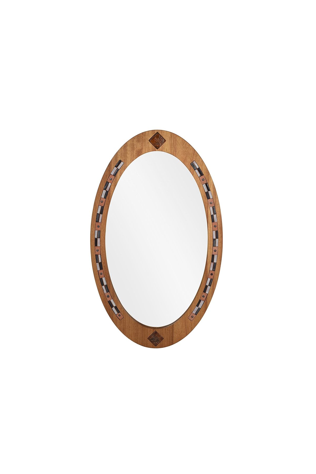 GUGAR WOOD Iroko Ahşap Oval Ayna Hayali - Tasarım Dekoratif Ahşap Ayna- Seramikli Oval Ahşap Ayna Küçük