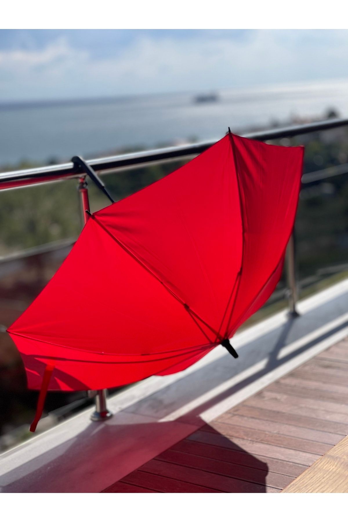 Sunlife 8 Telli Otomatik Fiberglass Baston Kırmızı Renkli Yağmur Şemsiyesi