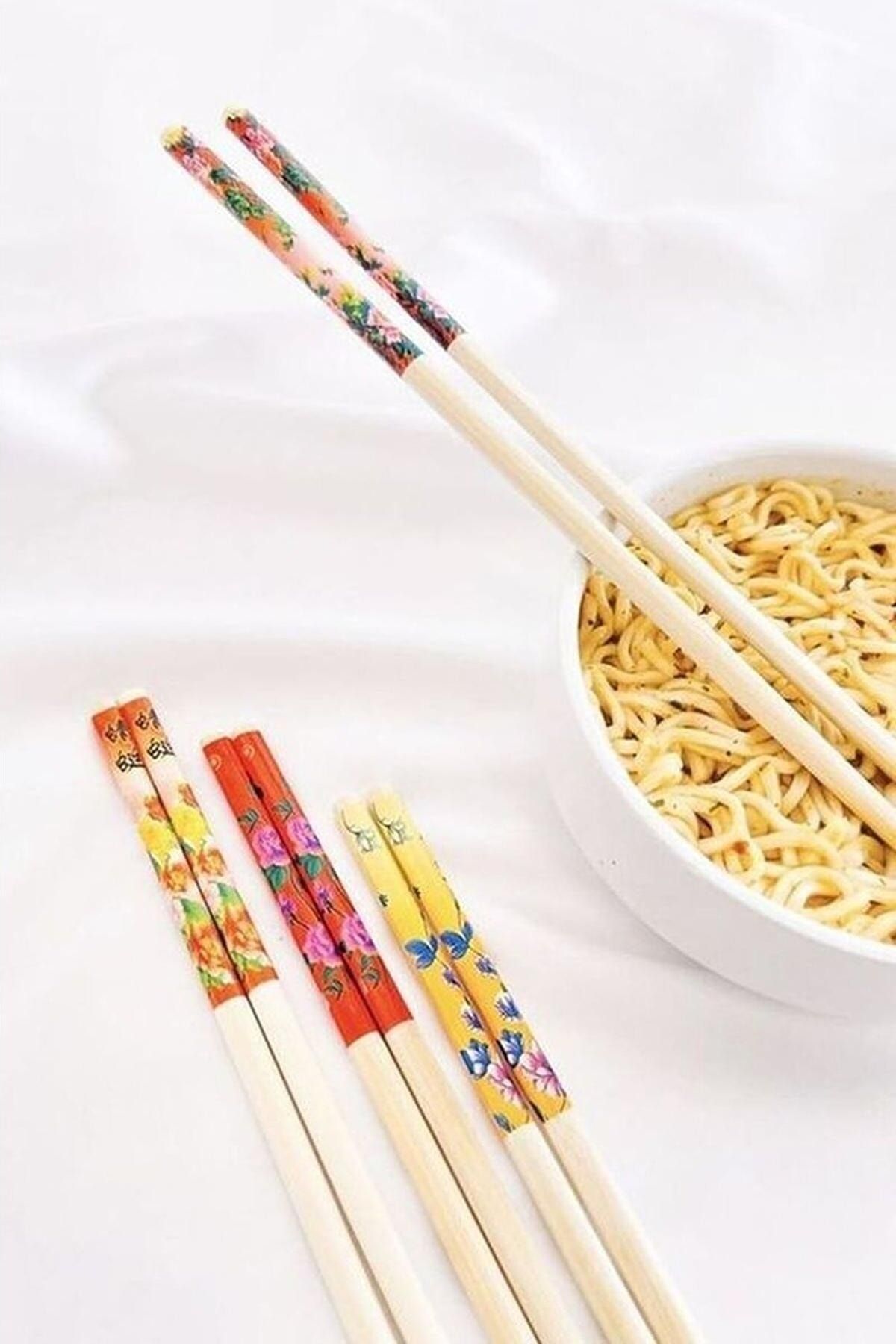 ARVALE 5 Çift Desenli Yıkanabilir Noodle Çubuğu , Kore Çin Bambu Chopsticks Yemek Çubuğu | Desenli Bambu