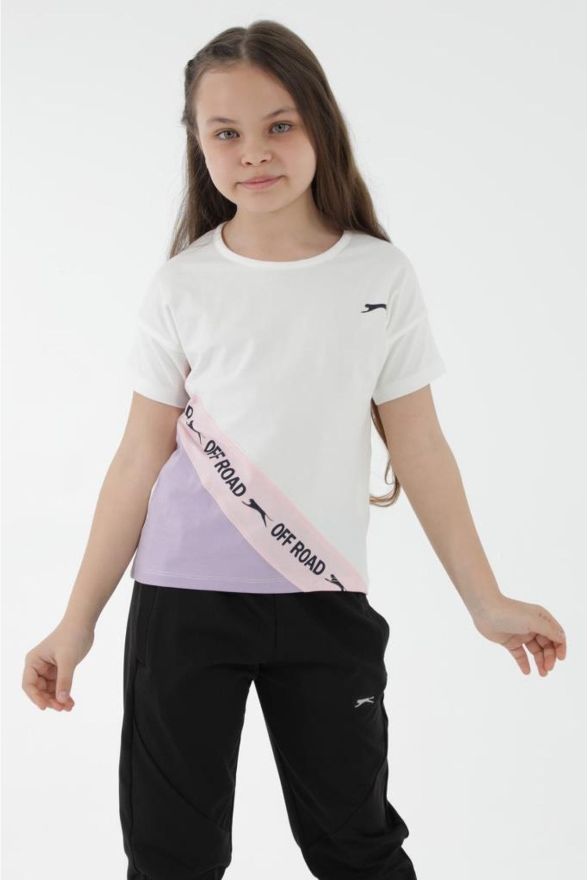 Slazenger Kız Çocuk T-shirt Beyaz Lila