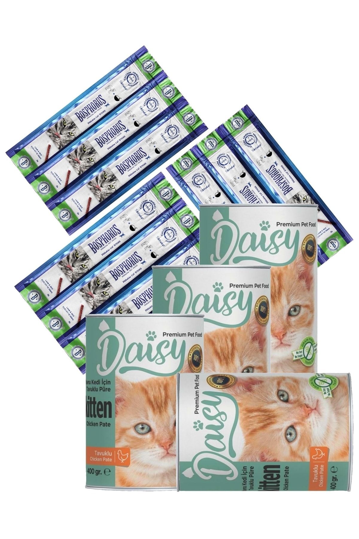 Daisy Premium Yavru Kedi Konservesi 4 Adet Ve Sticks Kedi Ödül Çubukları 3 Adet 3lü