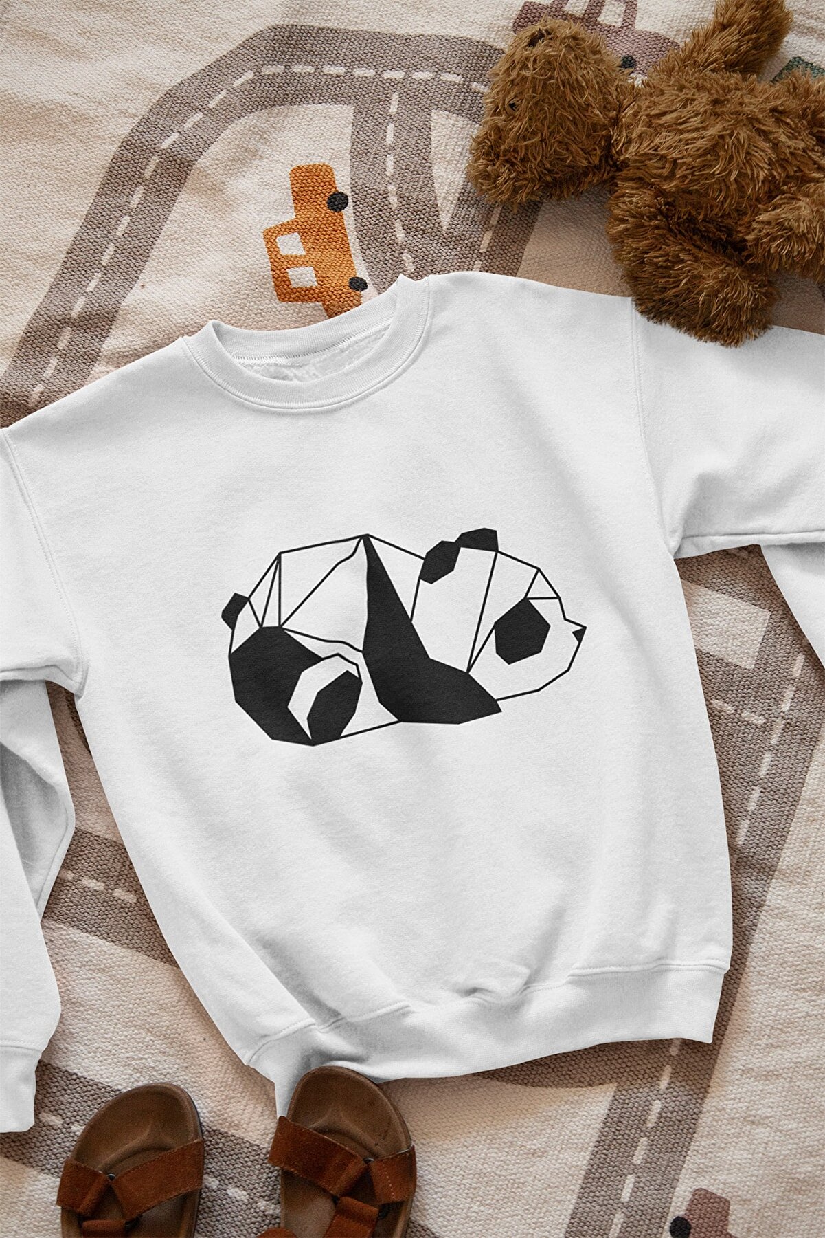 bibaskıyap Çocuk Beyaz Panda Line Baskılı Sweatshirt