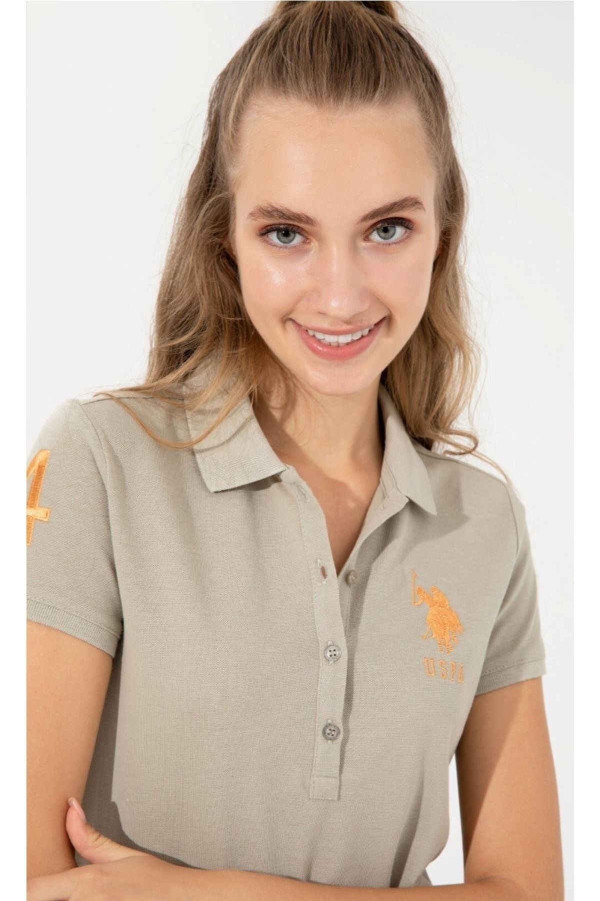 U.S. Polo Assn. Kadın Haki Polo Yaka T-shirt Basic