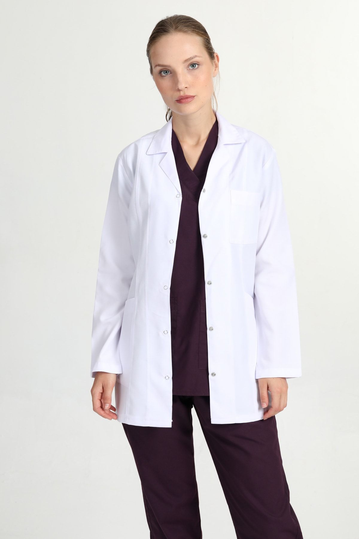 BAŞAK Kadın Beyaz Ceket Boy Gömlek Yaka Doktor Hemşire Öğretmen Önlük