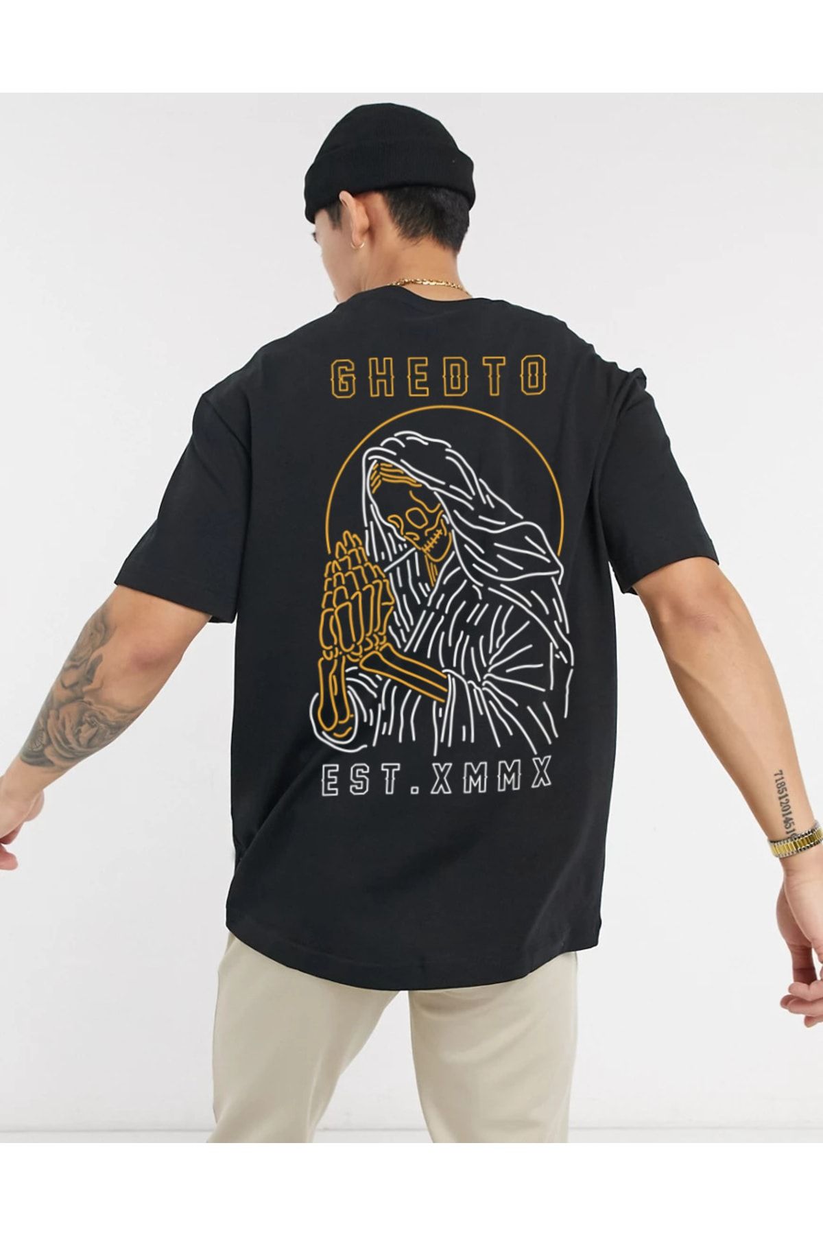 Ghedto Unisex Siyah Pray Oversize Tshirt