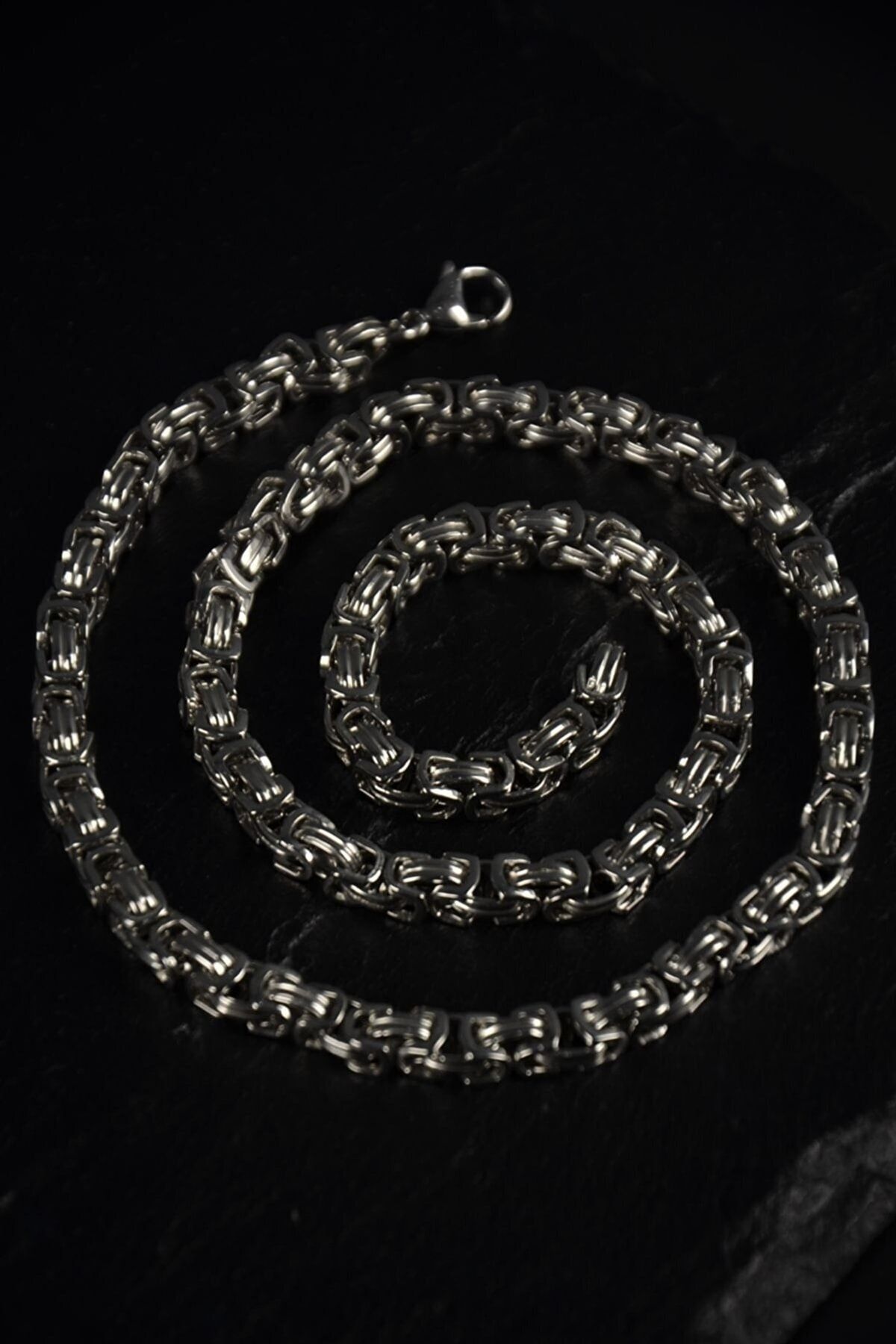 MedBlack Jewelry Gümüş Kalın Kral Zincir 316l Çelik Kolye 55cm 5 mm
