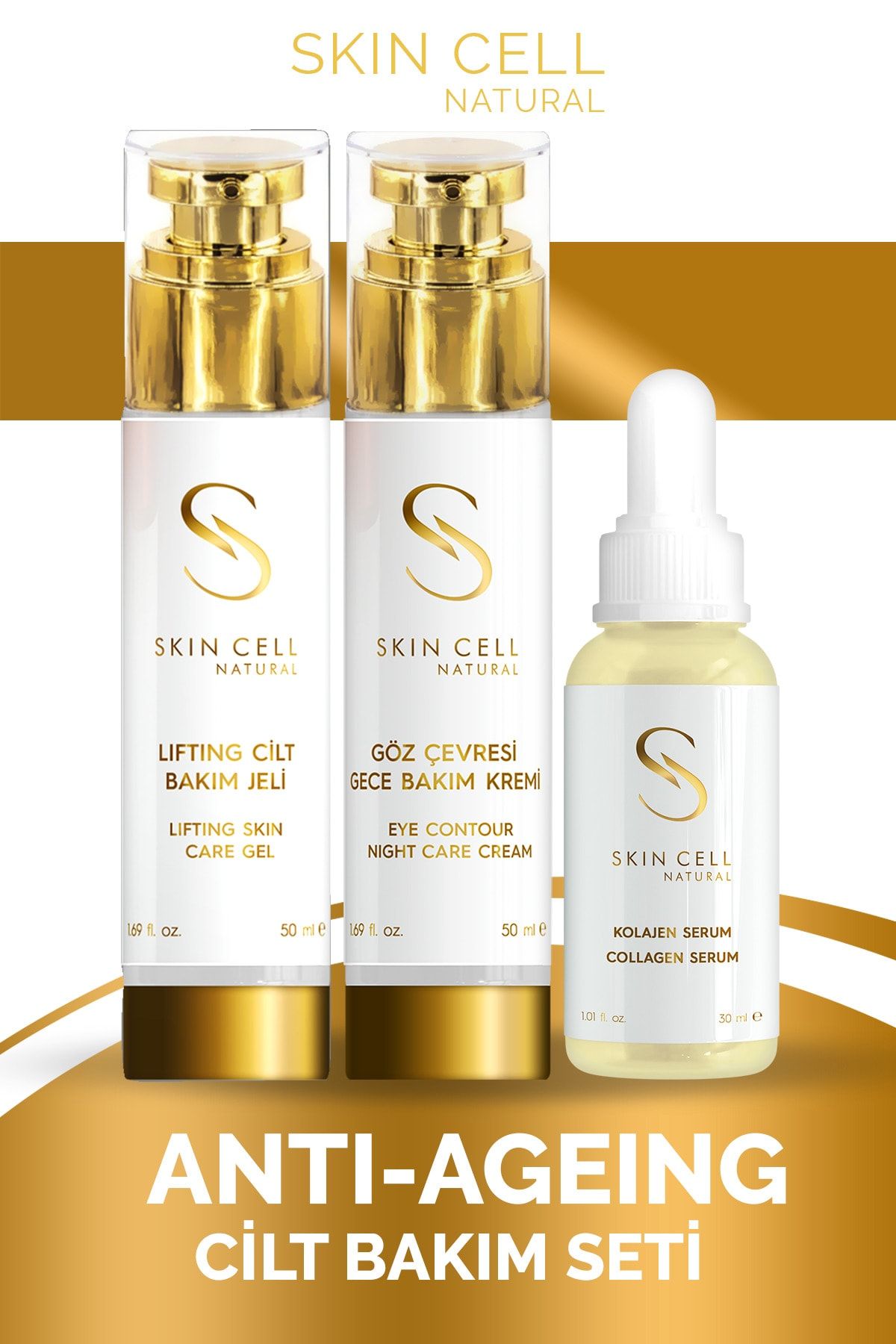 Skin Cell Natural Yaşlanma Karşıtı Collagen Içeren Anti-ageing Cilt Bakım Seti 3'lü