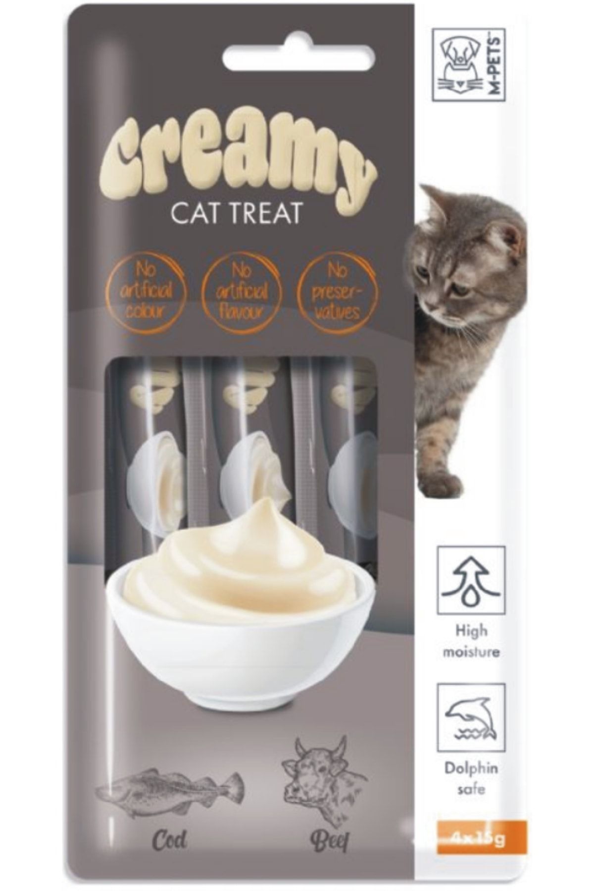 M-PETS Creamy Cat Treat Kedi Ödülü Morina Balıklı Ve Biftekli 4x15 Gram