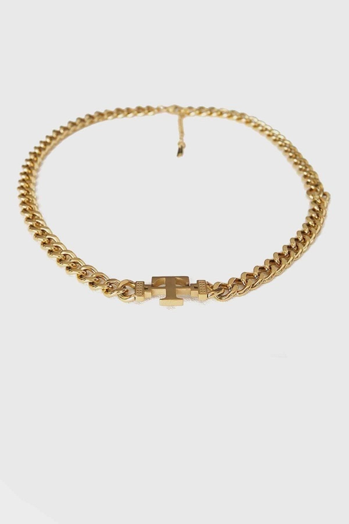 jewel aksesuar T Model Kalın Zincir Gold Altın Kaplama Kolye