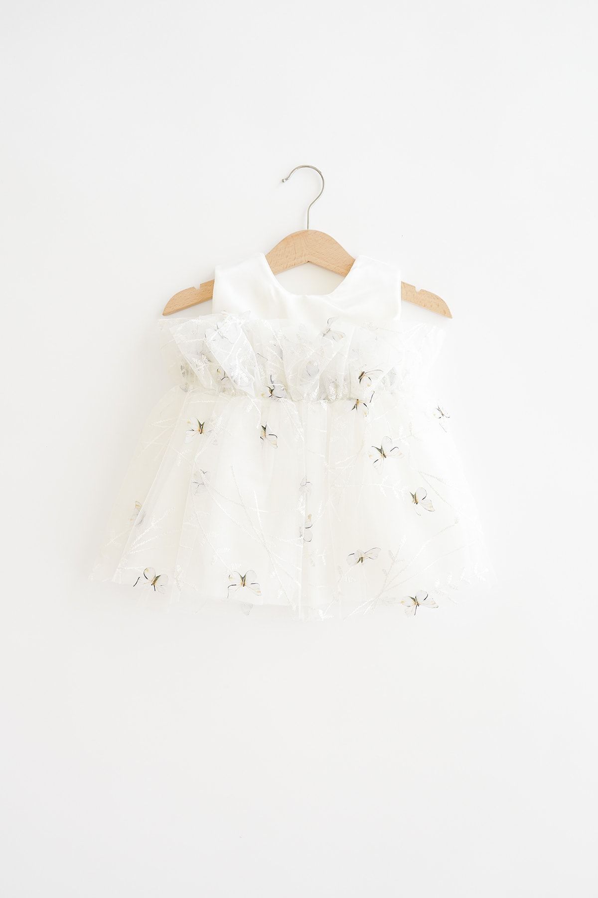 Banamio Serena Kız Bebek Çocuk Pamuk Astarlı Sırtı Fiyonk Detaylı Nakış Işlemeli Kelebekli Elbise (ekru)
