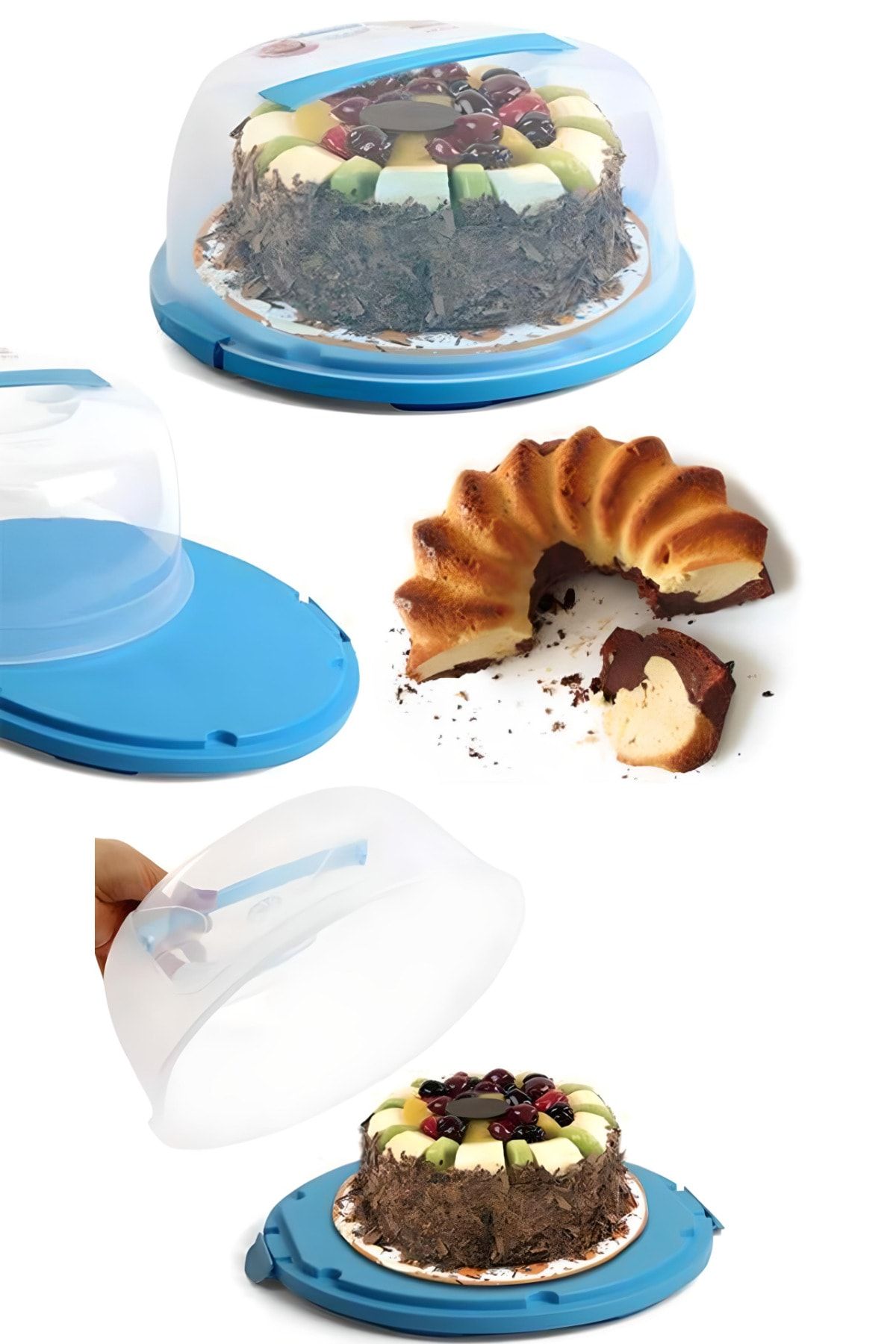 FırsatVar Pasta Kek Saklama Taşıma Kabı Bayatlama Önleyici Kilitli Plastik