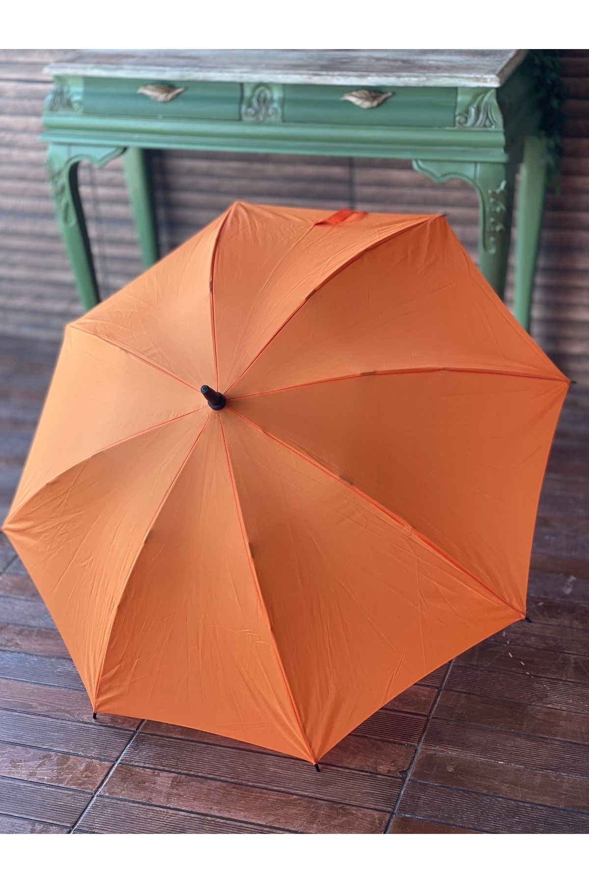 Sunlife 8 Telli Otomatik Fiberglass Baston Turuncu Renkli Yağmur Şemsiyesi