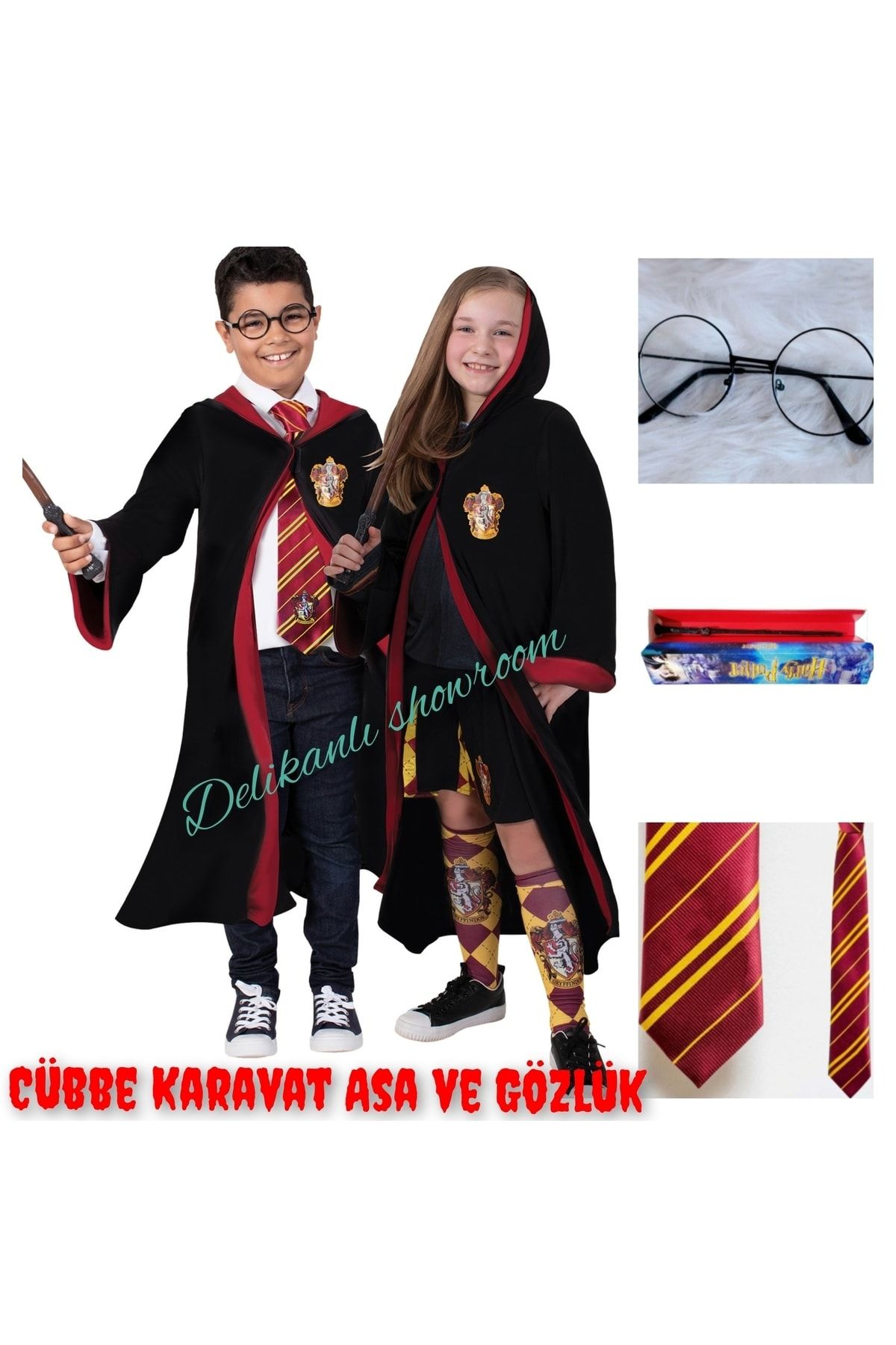 Delikanlı Harry Potter 4 Lü Set Cübbe Kravat Asa Ve Gözlük