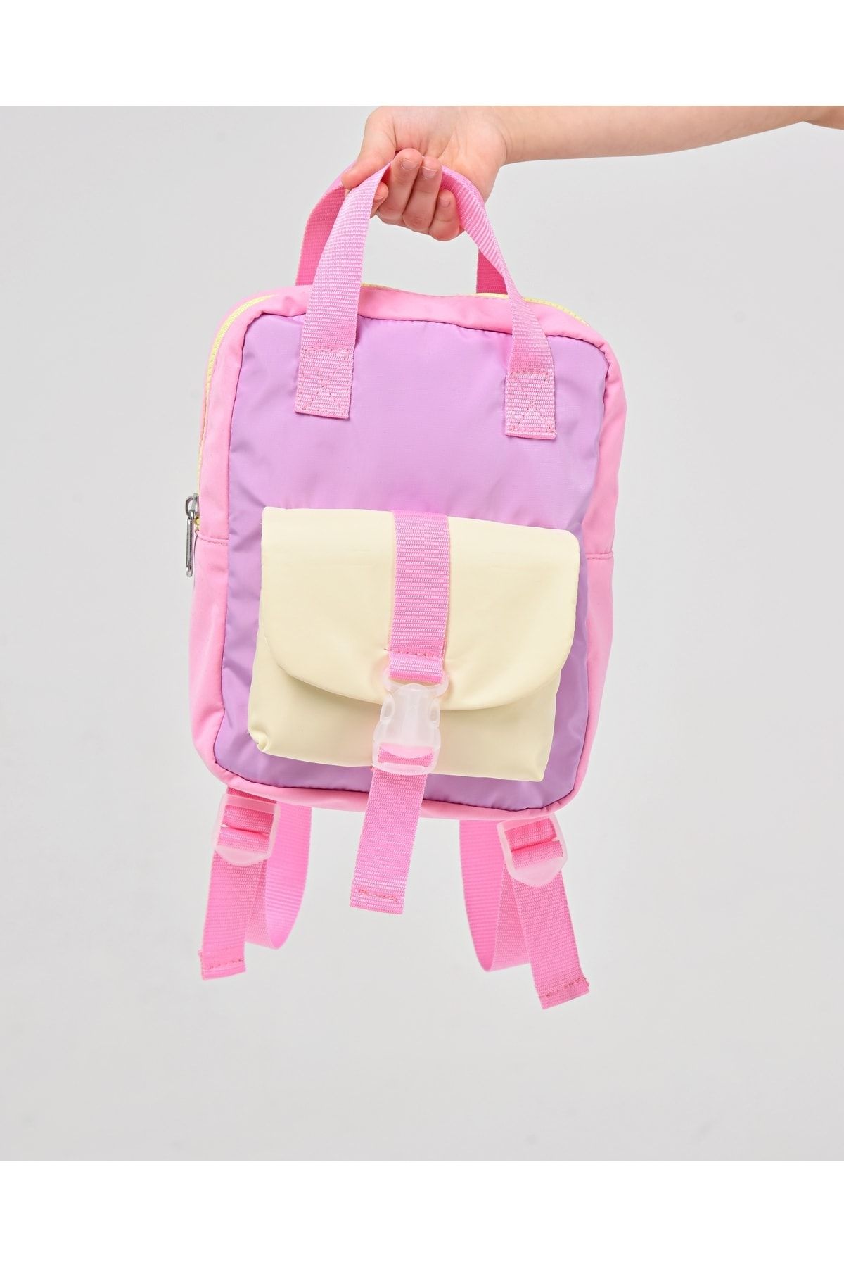 ICONE BAG Icone Kız Çocuk Çantası, Çift Renkli Kilit Detaylı Küçük Sırt Çantası, El Ve Omuzda Taşınabilir