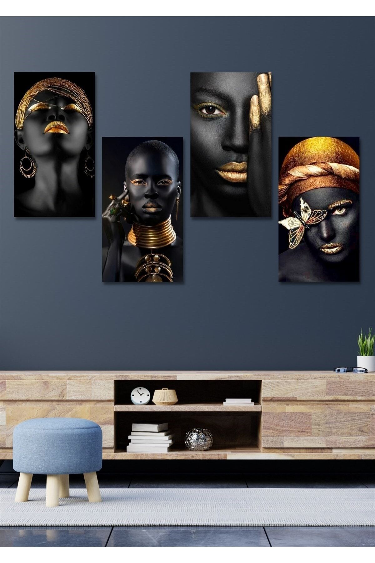 NT Handmade 4 Parça 15x30cm Ahşap Duvar Dekoru Siyahi Kadınlar Salon Oturma Yatak Odası Mutfak Için Tablo Seti