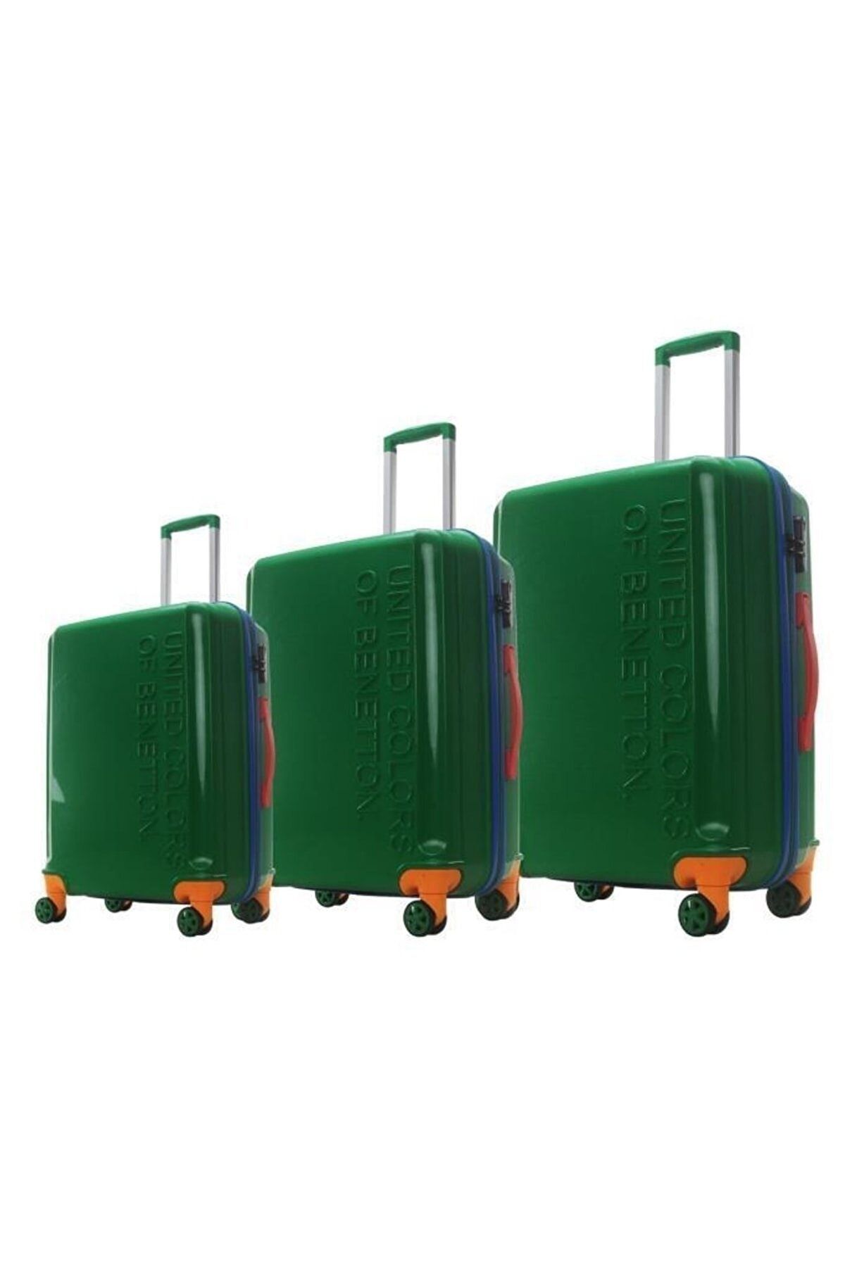 Trendsbag Travel Store Benetton 3'lü Valiz Seti Boy %100 Polipropilen Kırılmaz Valiz Yeşil 303x 303x